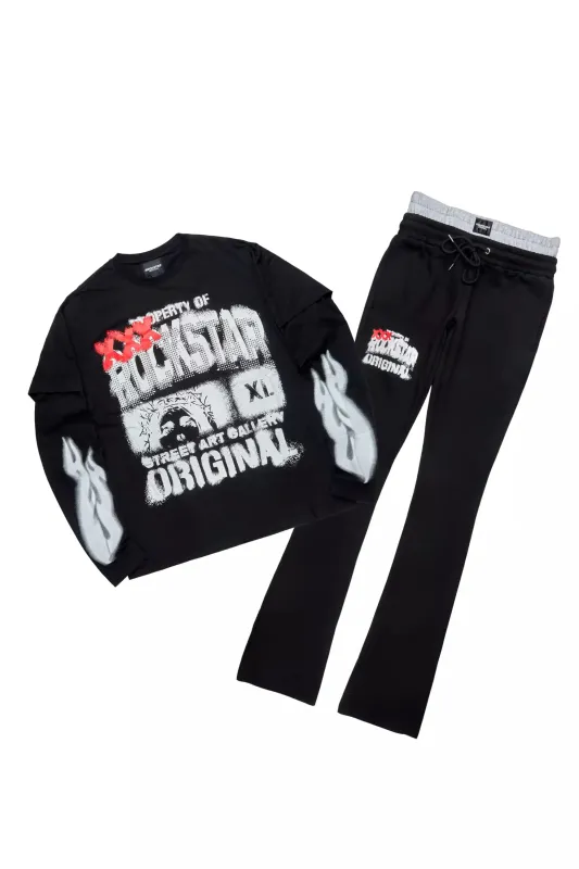 Mool Black Double Layer T-Shirt/Baggy Pant Set sold by Rockstar Original