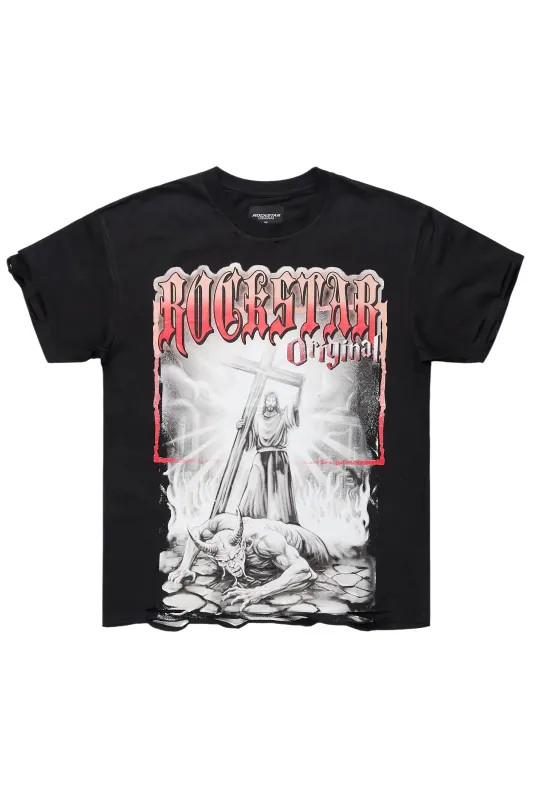 Renzo Black Oversized Graphic T-Shirt sold by Rockstar Original