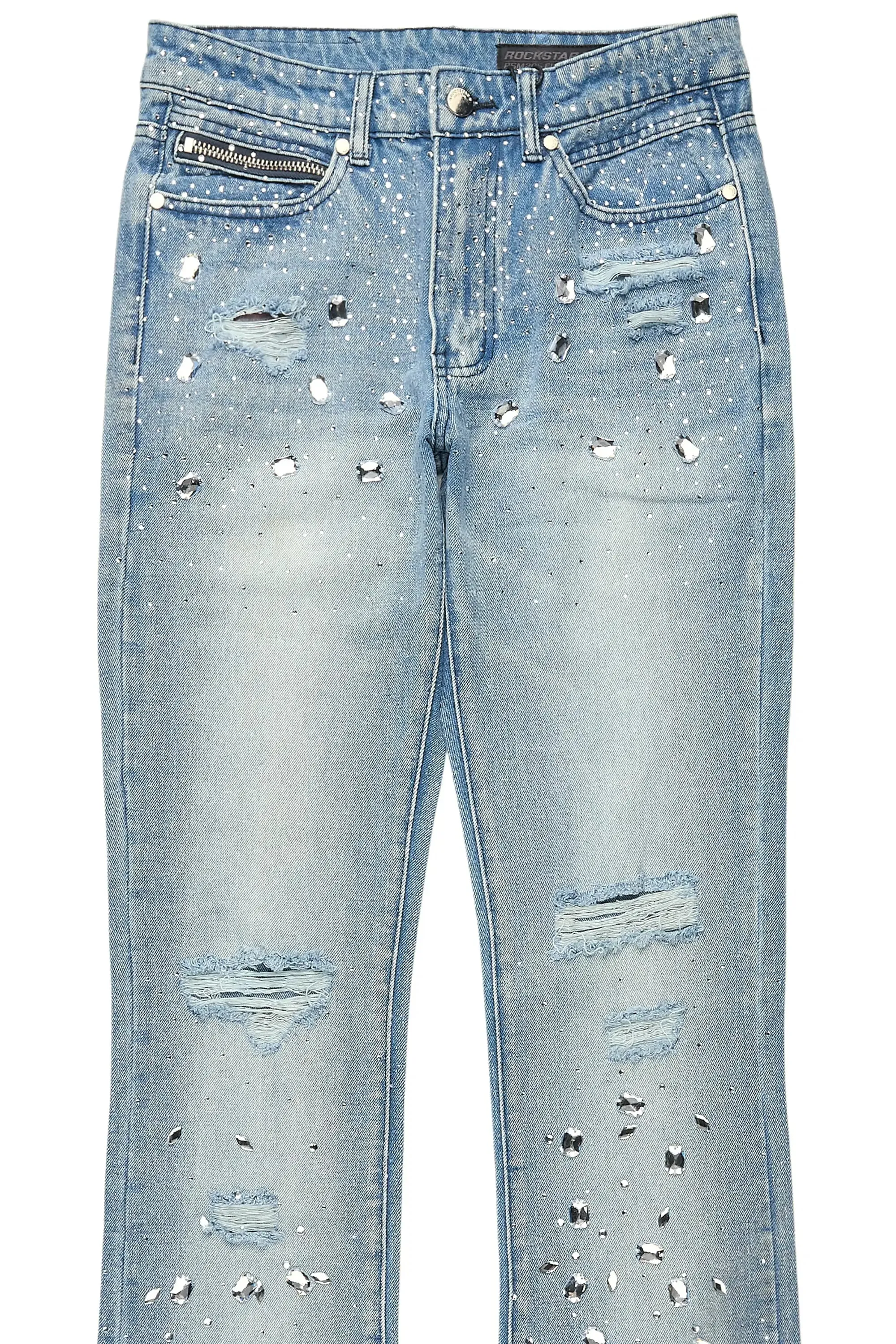 Glanz Light Blue Rhinestone Stacked Flare Jean sold by Rockstar Original product image thumbnail 2