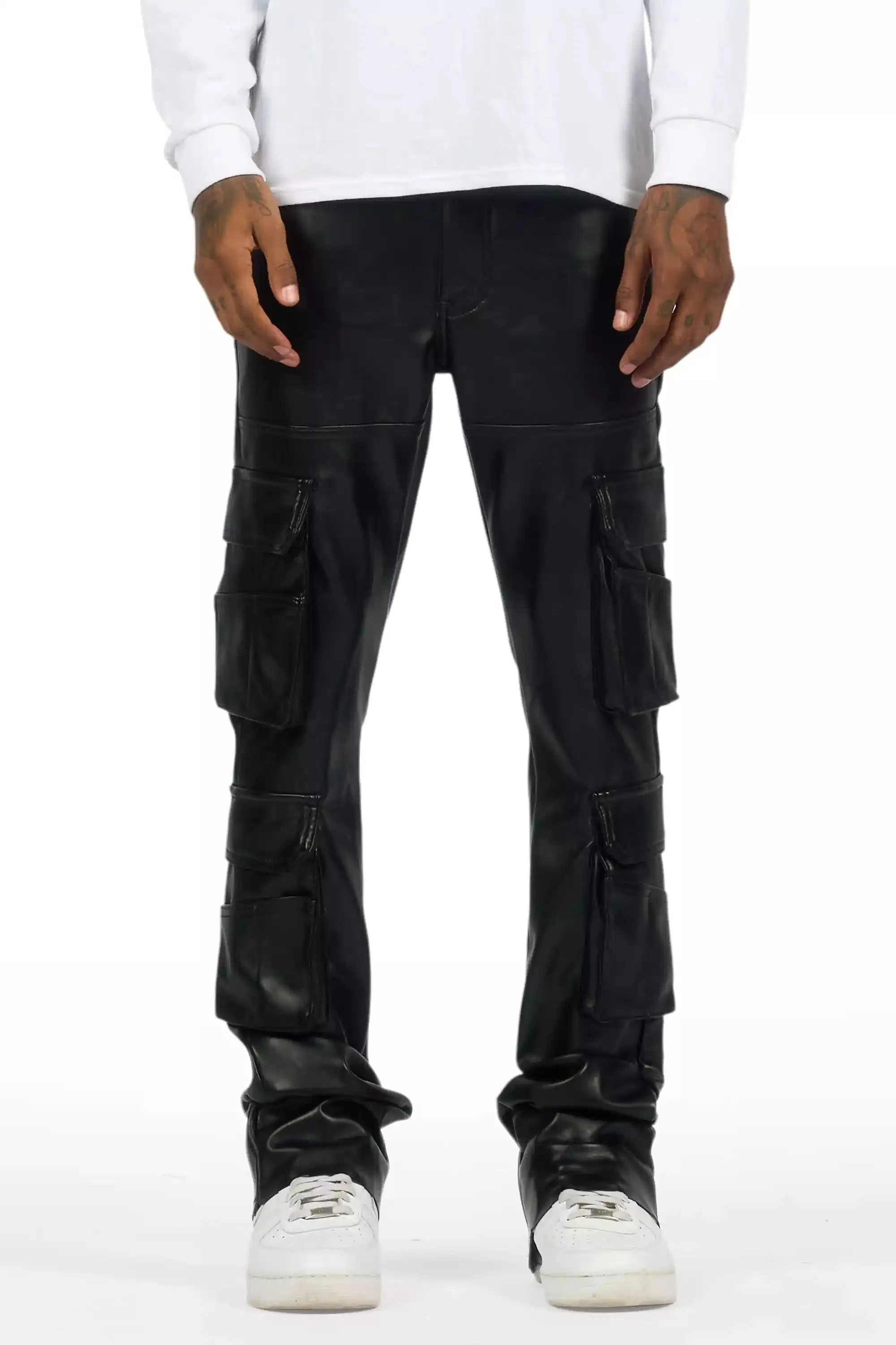 Keylor Black Stacked Flare PU Pants sold by Rockstar Original product image thumbnail 4