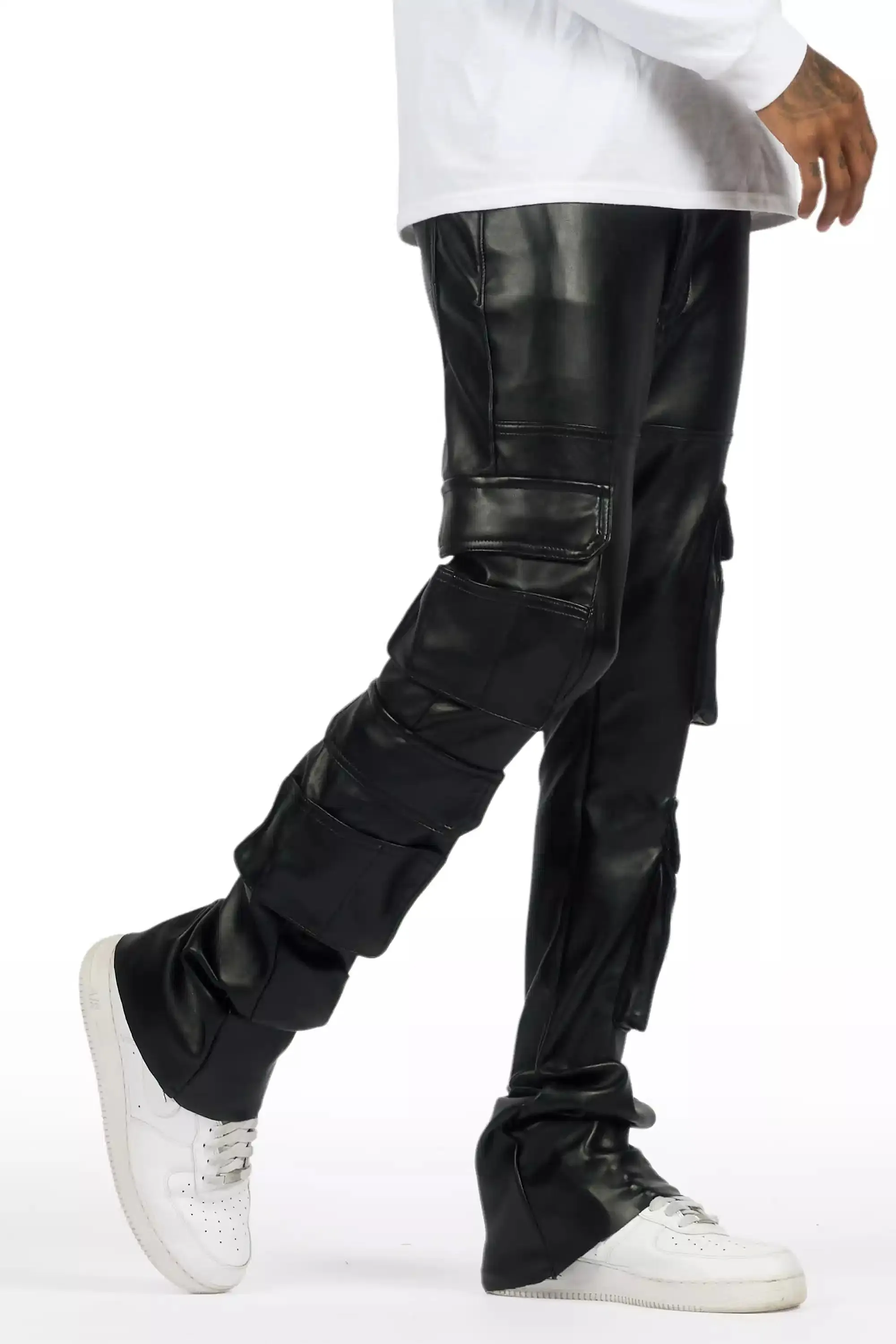 Keylor Black Stacked Flare PU Pants sold by Rockstar Original product image thumbnail 5