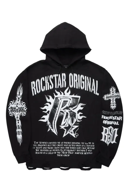Raxil Black/Multi Distressed Graphic Hoodie sold by Rockstar Original