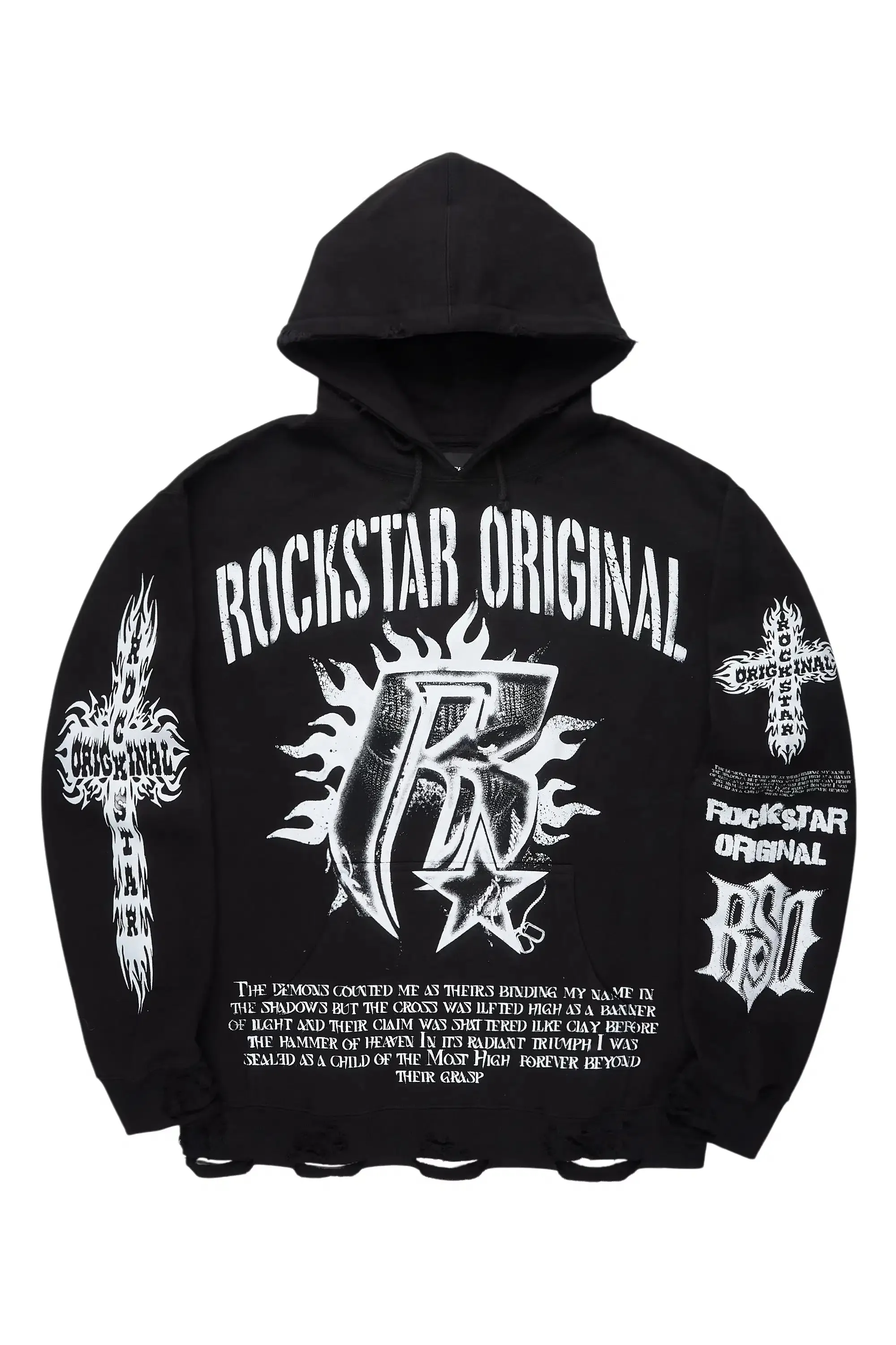 Raxil Black/Multi Distressed Graphic Hoodie sold by Rockstar Original