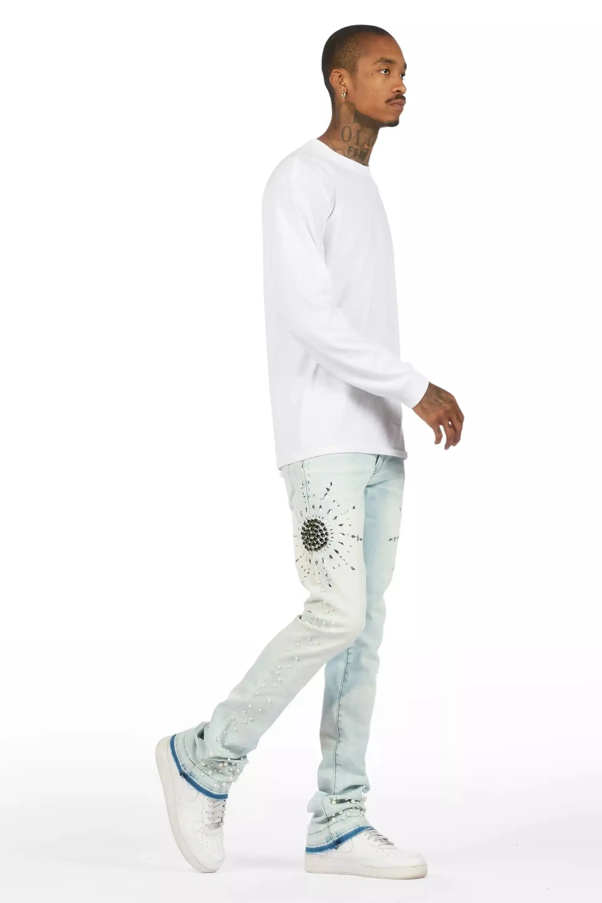 Tryst Light Blue Rhinestone Stacked Flare Jean sold by Rockstar Original product image thumbnail 4