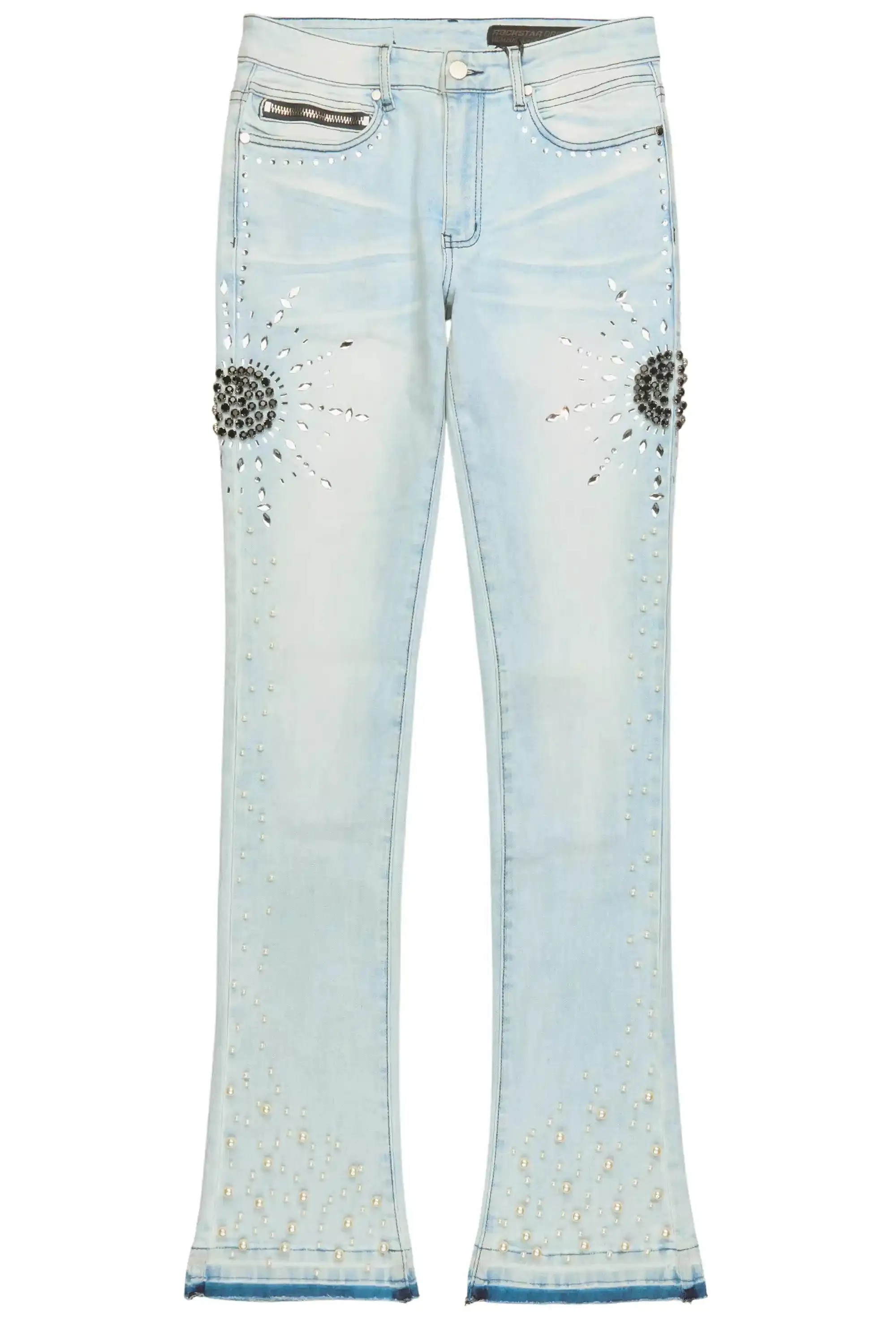 Tryst Light Blue Rhinestone Stacked Flare Jean sold by Rockstar Original product image thumbnail 2
