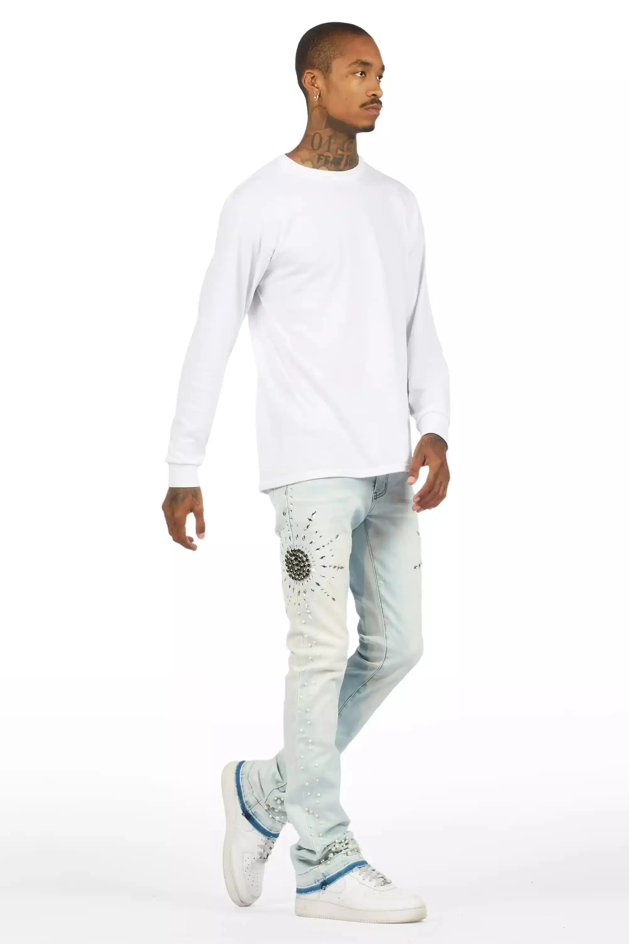 Tryst Light Blue Rhinestone Stacked Flare Jean sold by Rockstar Original product image thumbnail 5