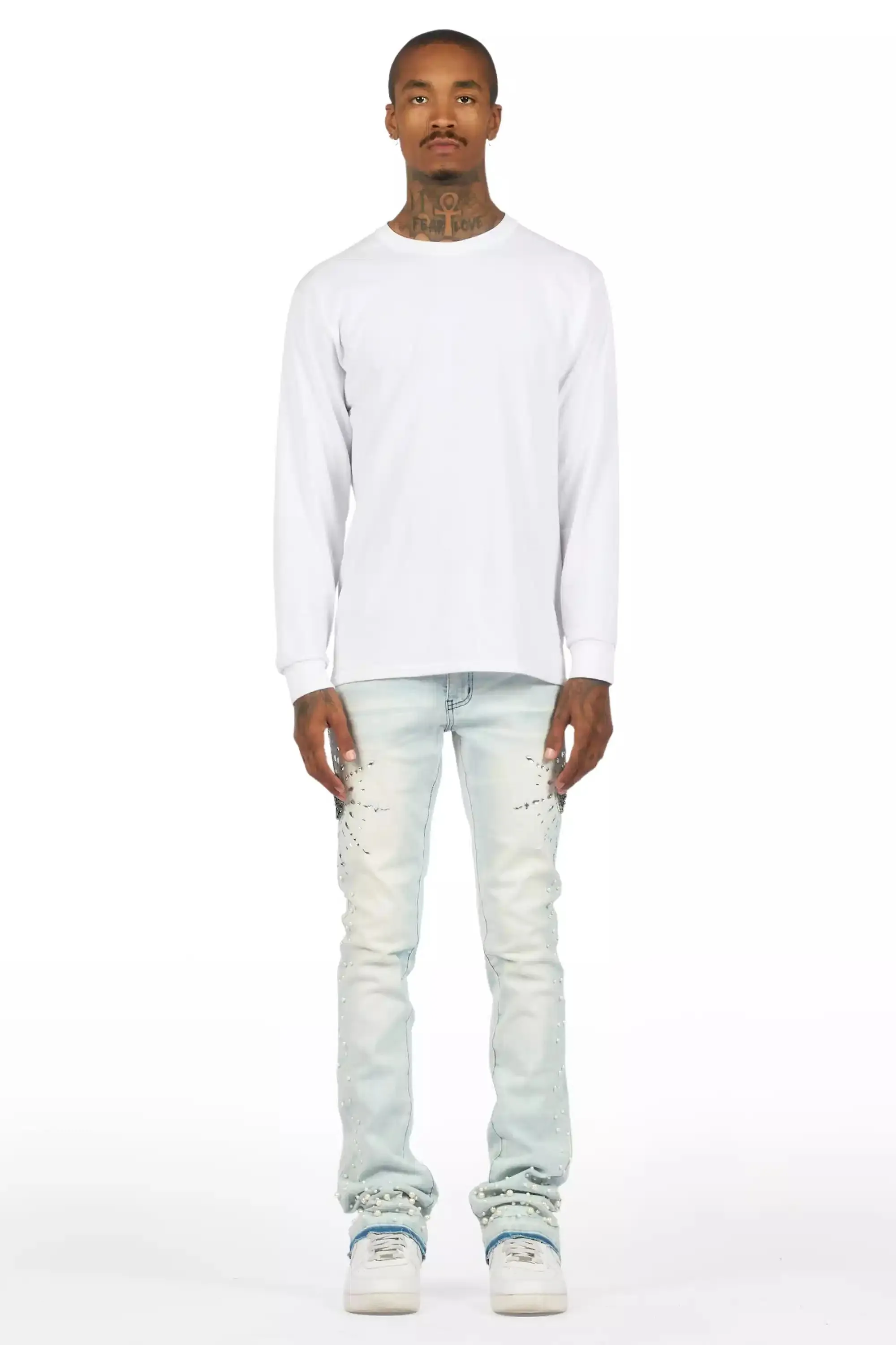 Tryst Light Blue Rhinestone Stacked Flare Jean sold by Rockstar Original product image thumbnail 3