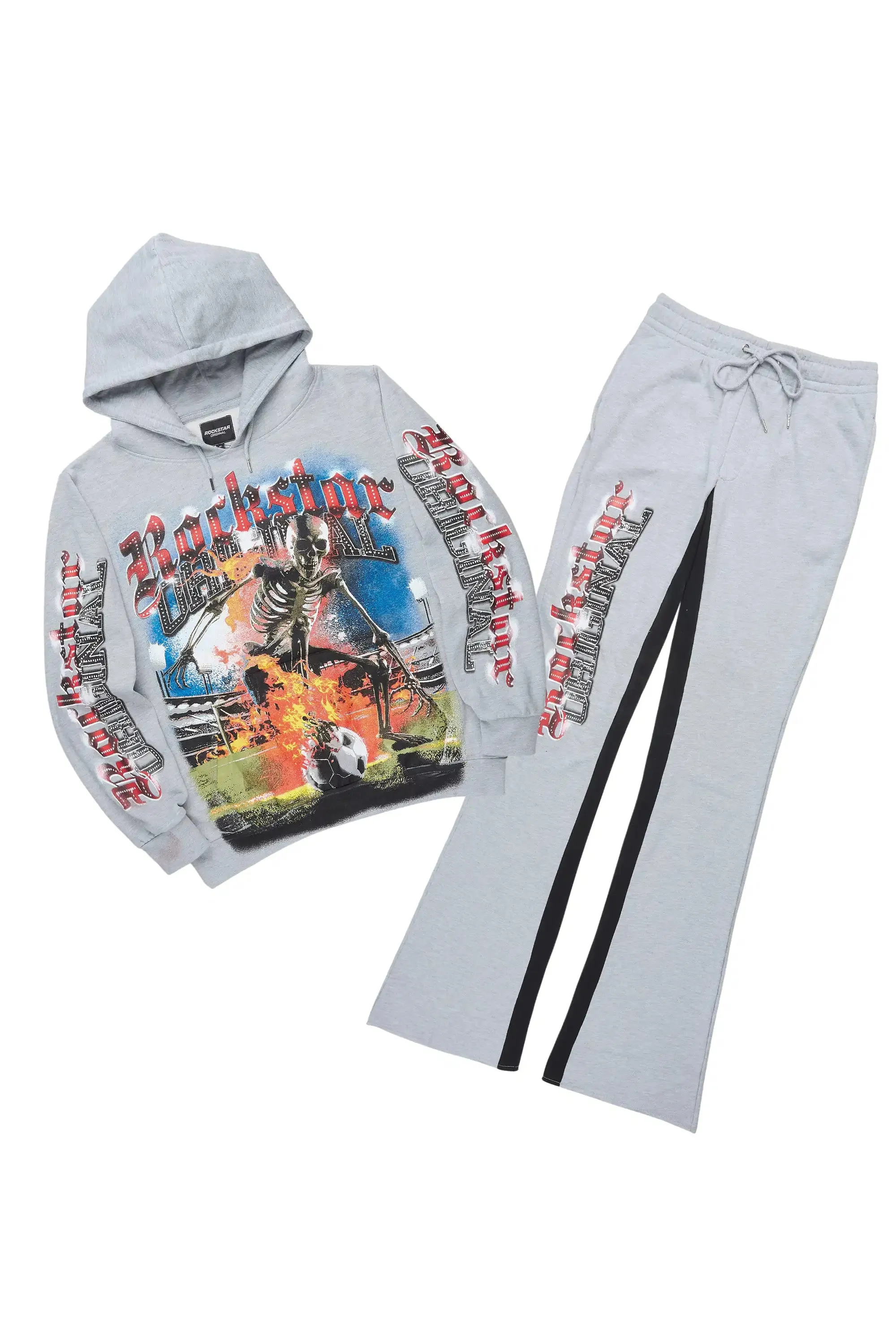 Rodgers Heather Grey/Black Hoodie/Baggy Stacked Track Pant Set sold by Rockstar Original