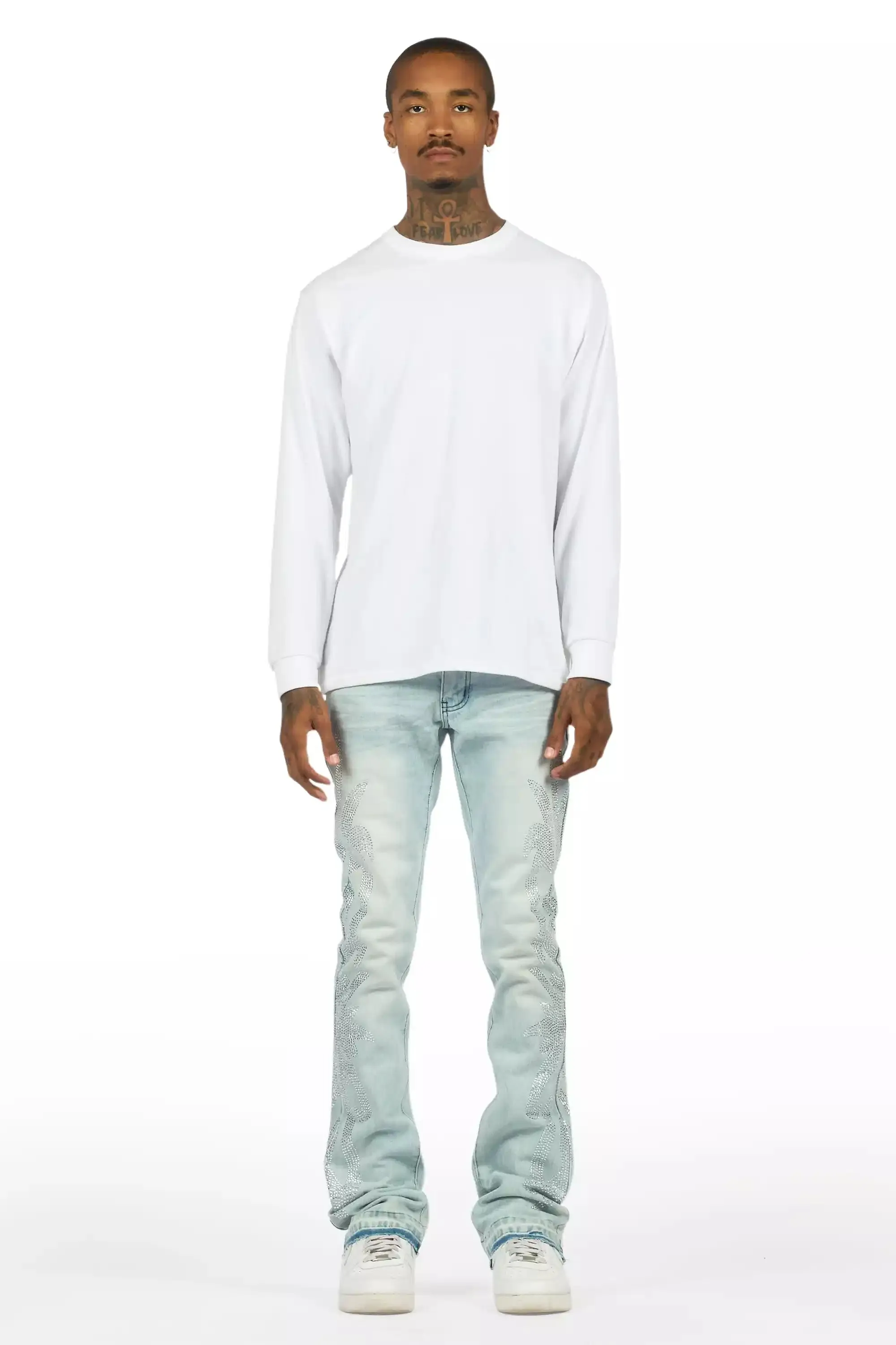 Shamaz Rhinestone Light Blue Stacked Flare Jean sold by Rockstar Original product image thumbnail 3