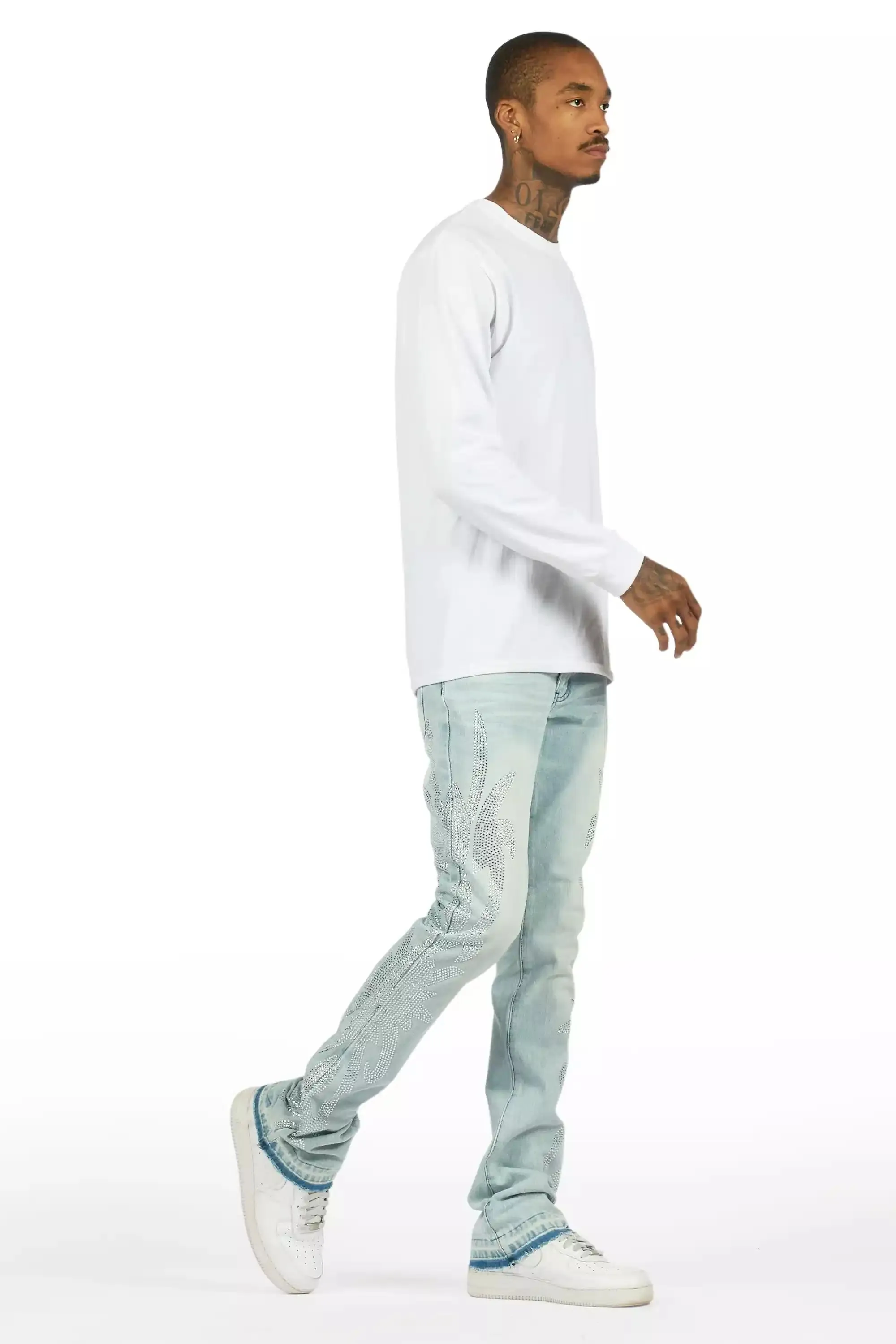 Shamaz Rhinestone Light Blue Stacked Flare Jean sold by Rockstar Original product image thumbnail 4