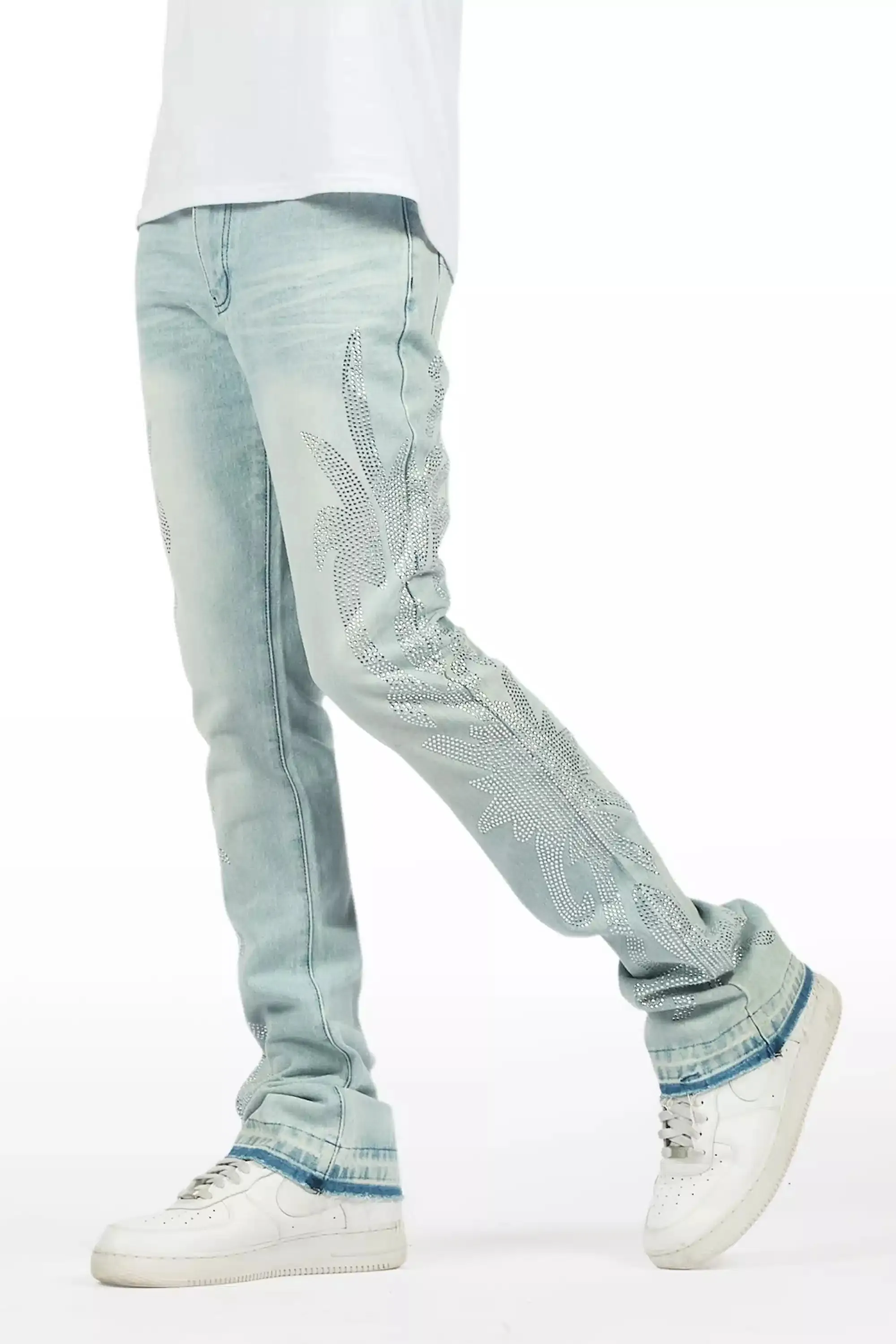 Shamaz Rhinestone Light Blue Stacked Flare Jean sold by Rockstar Original