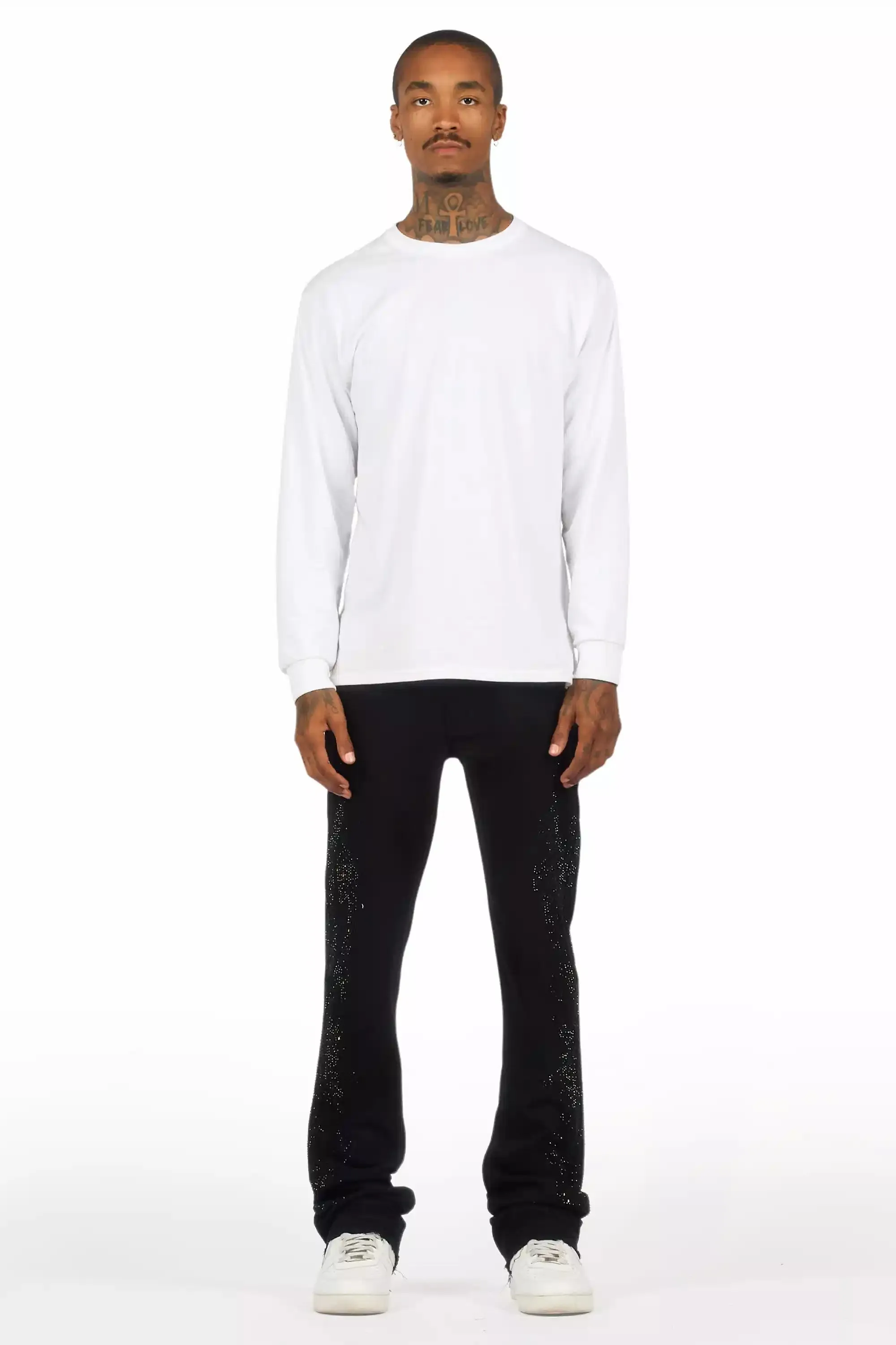 Shamaz Rhinestone Black Stacked Flare Jean sold by Rockstar Original product image thumbnail 3