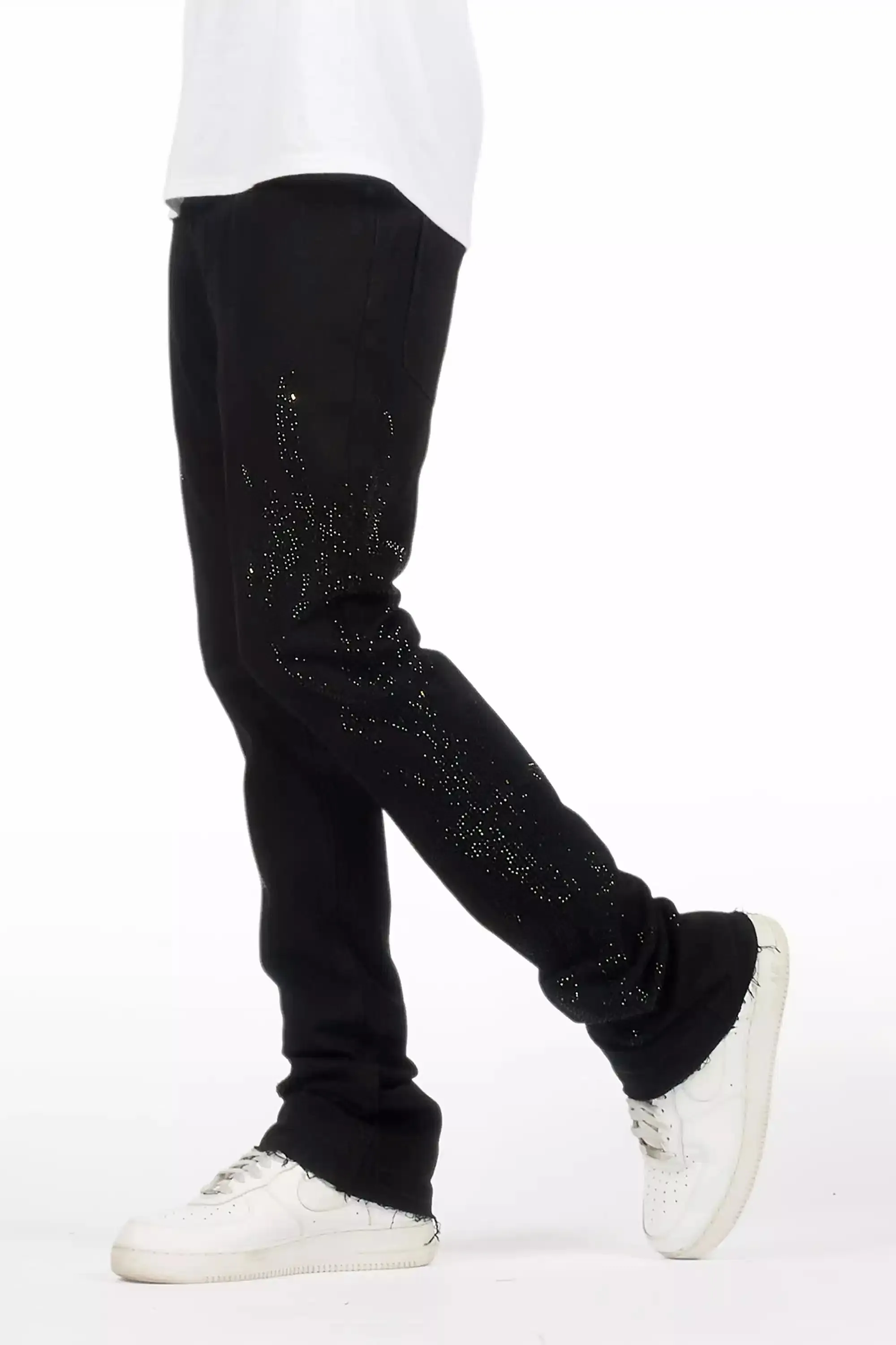 Shamaz Rhinestone Black Stacked Flare Jean sold by Rockstar Original