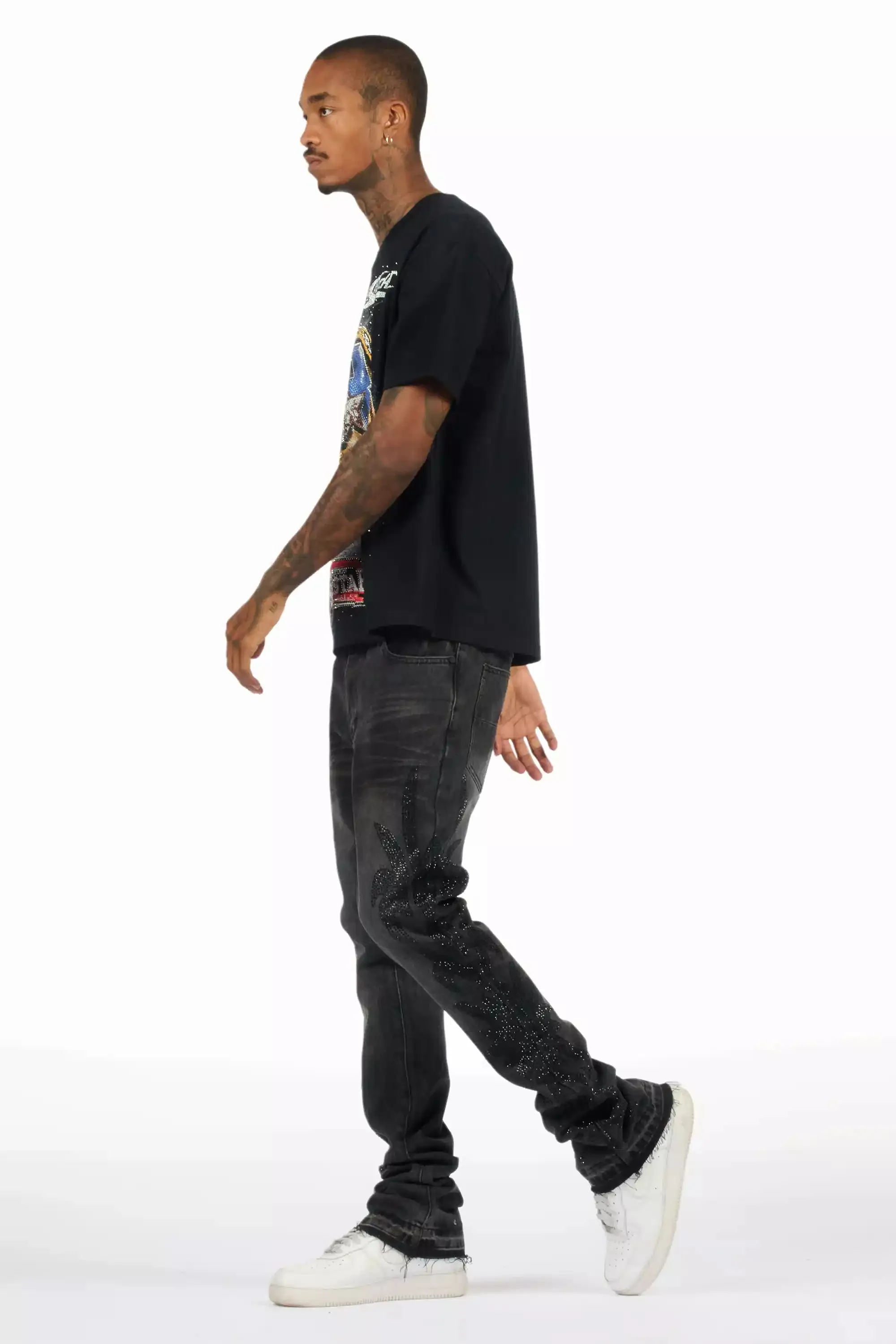 Shamaz Rhinestone Dark Grey Stacked Flare Jean sold by Rockstar Original product image thumbnail 5