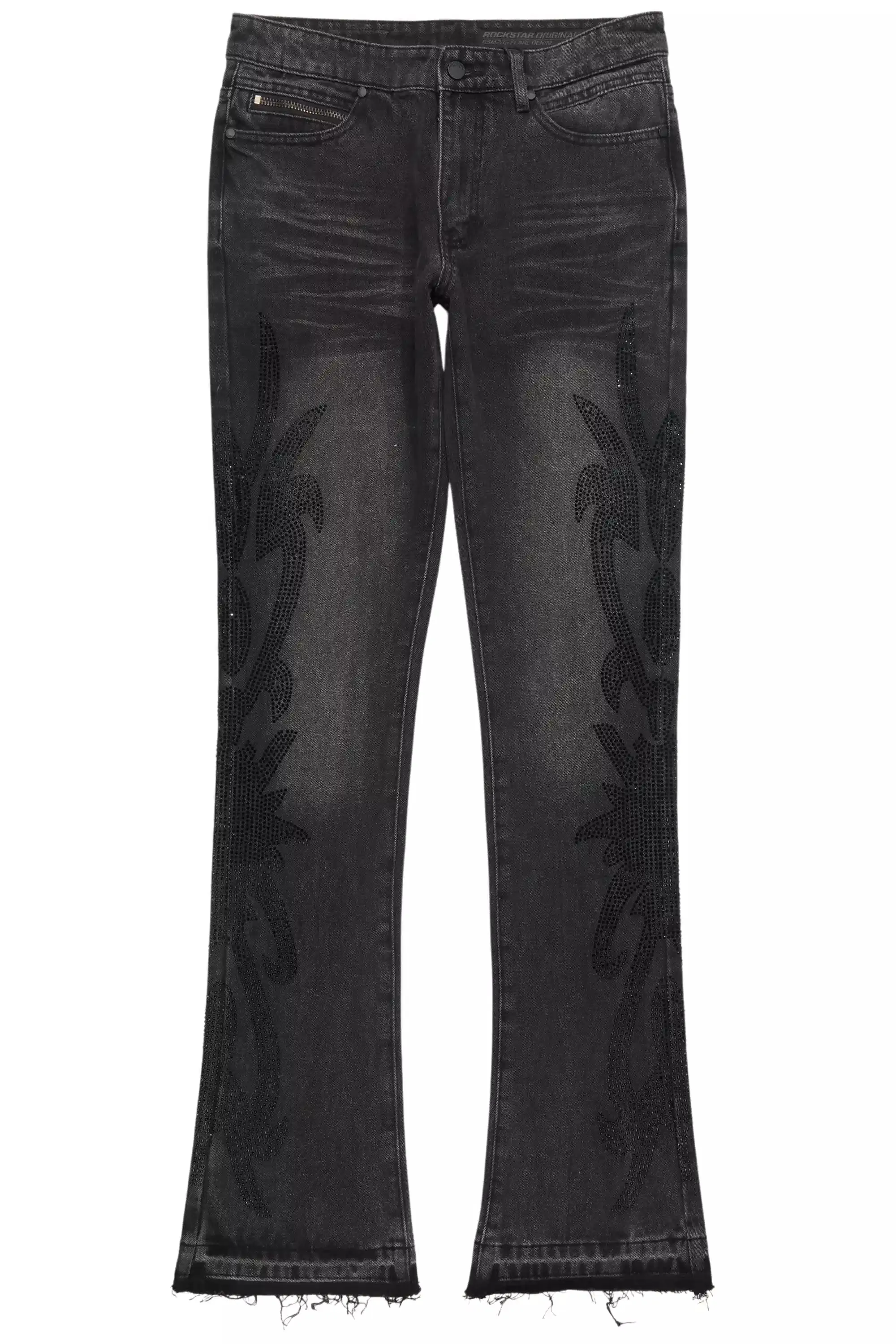 Shamaz Rhinestone Dark Grey Stacked Flare Jean sold by Rockstar Original product image thumbnail 2