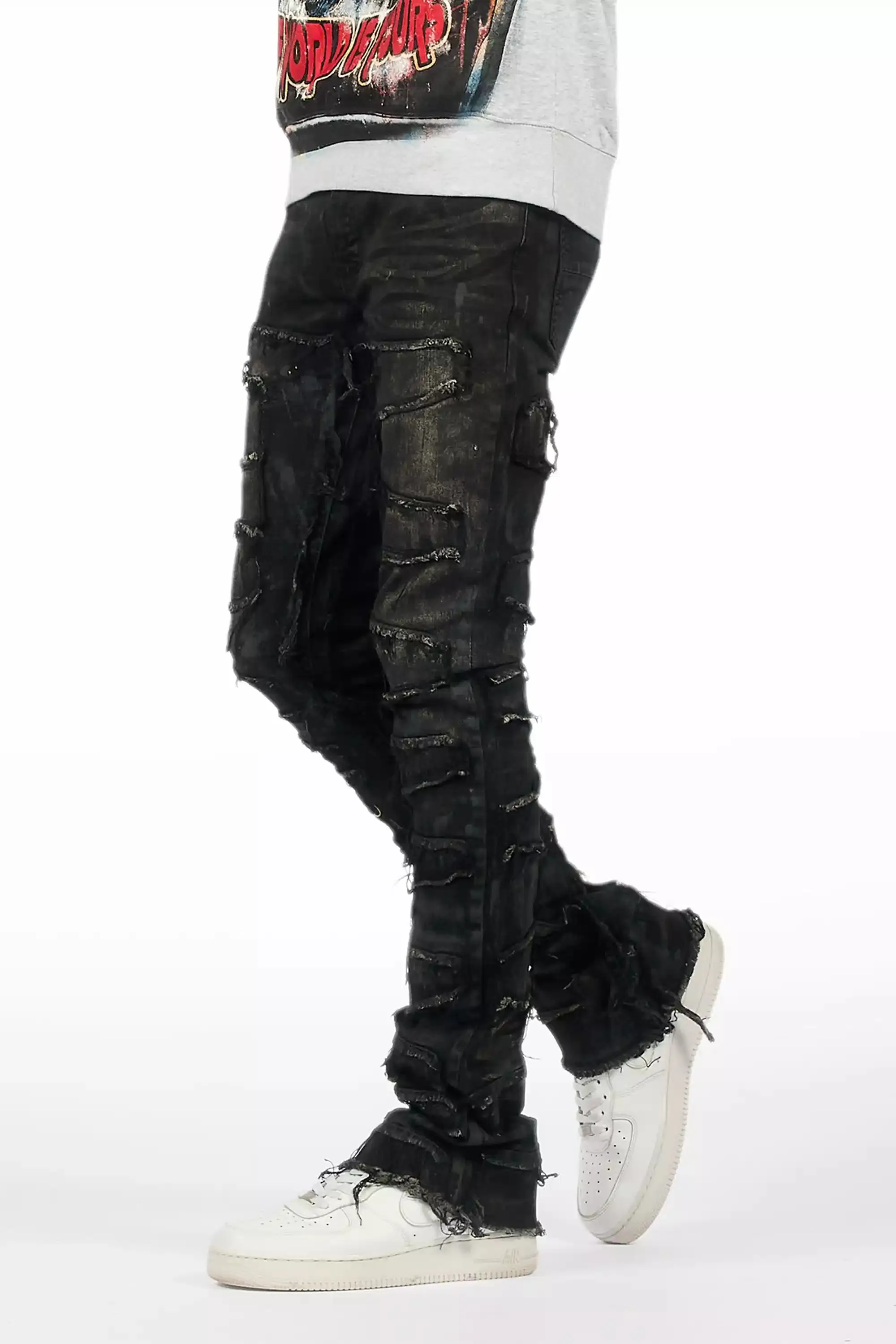 Shake Grey Oil Wash Stacked Flare Jean sold by Rockstar Original