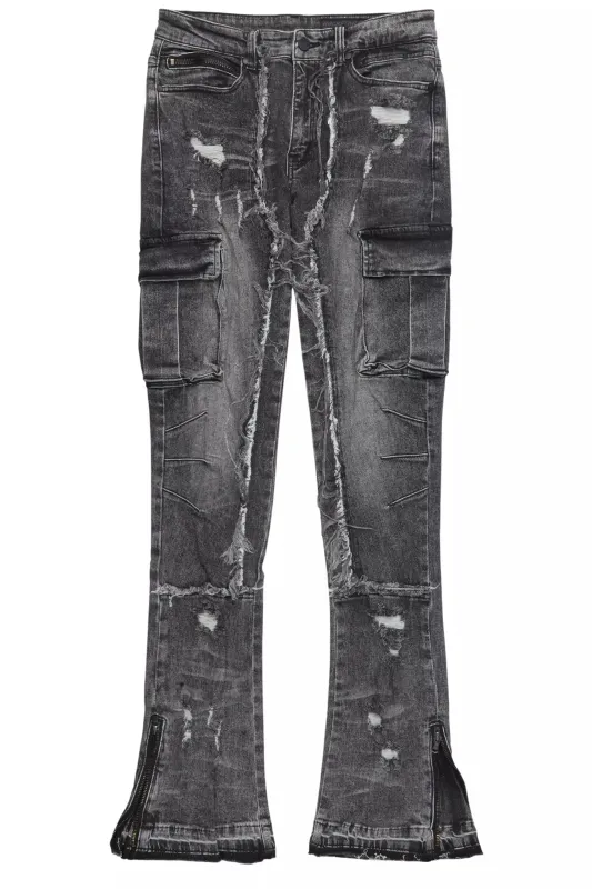 Aftermath Dark Grey Stacked Flare Jean sold by Rockstar Original