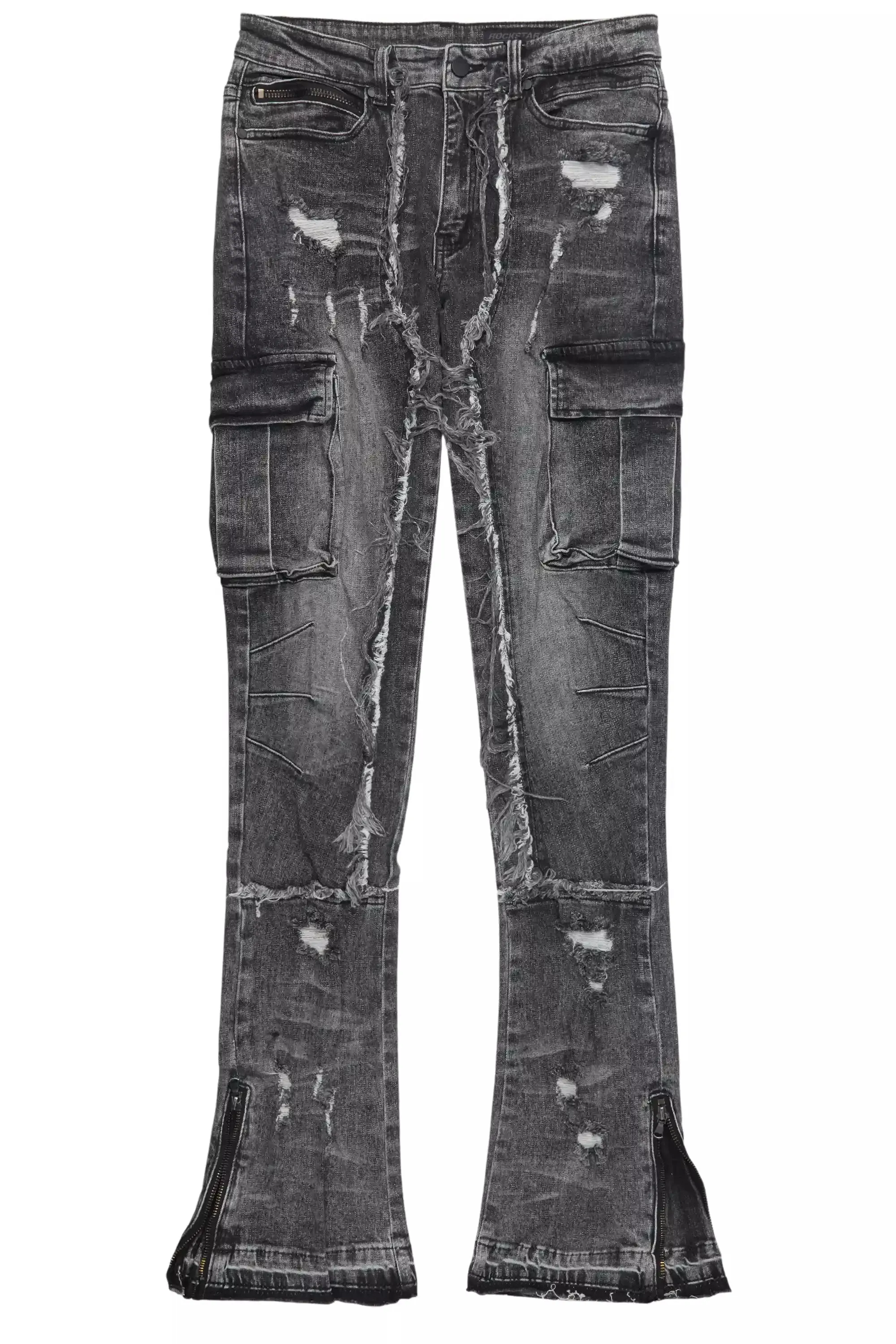 Aftermath Dark Grey Stacked Flare Jean sold by Rockstar Original