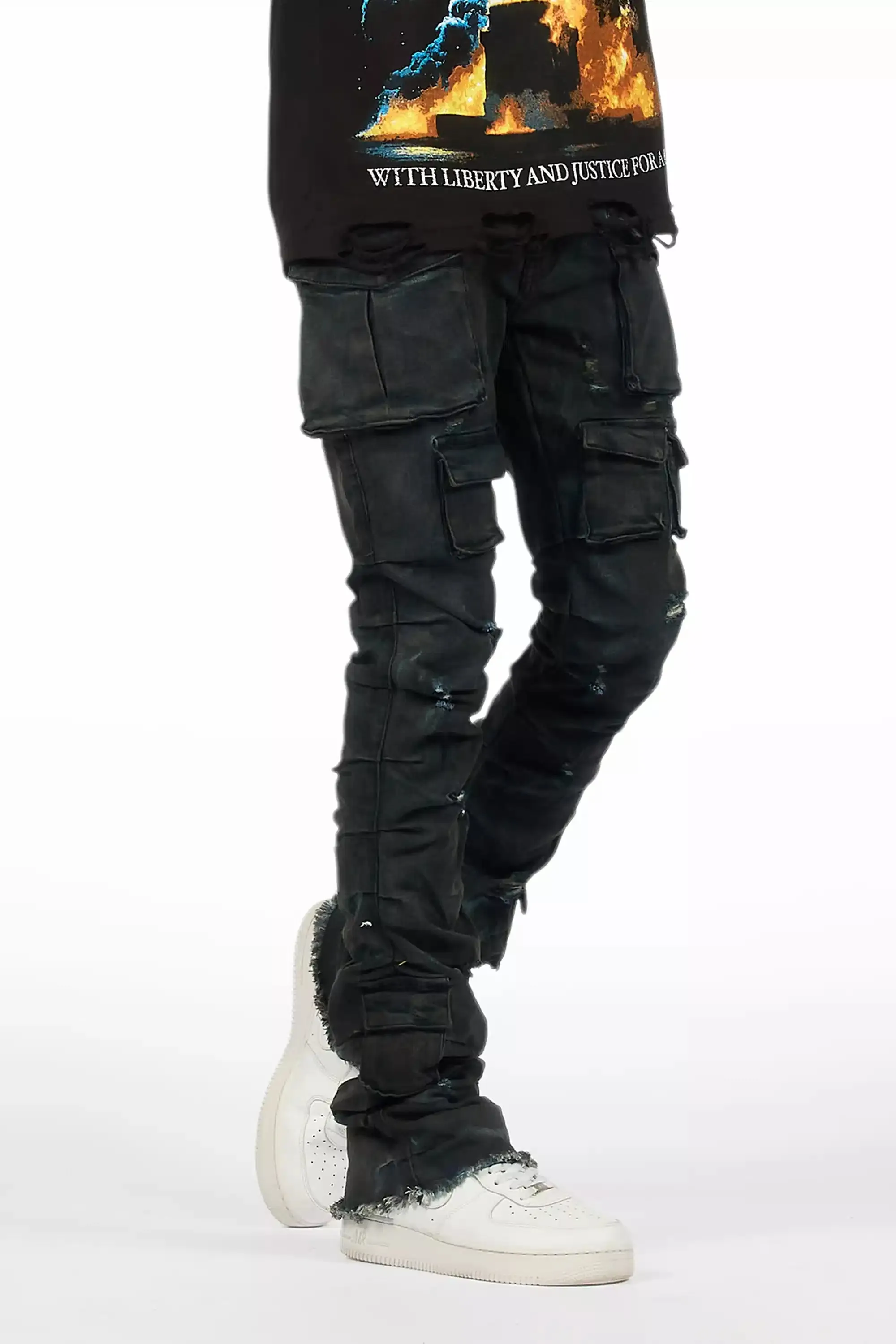 Gentry Blue Oil Wash Stacked Flare Jean sold by Rockstar Original