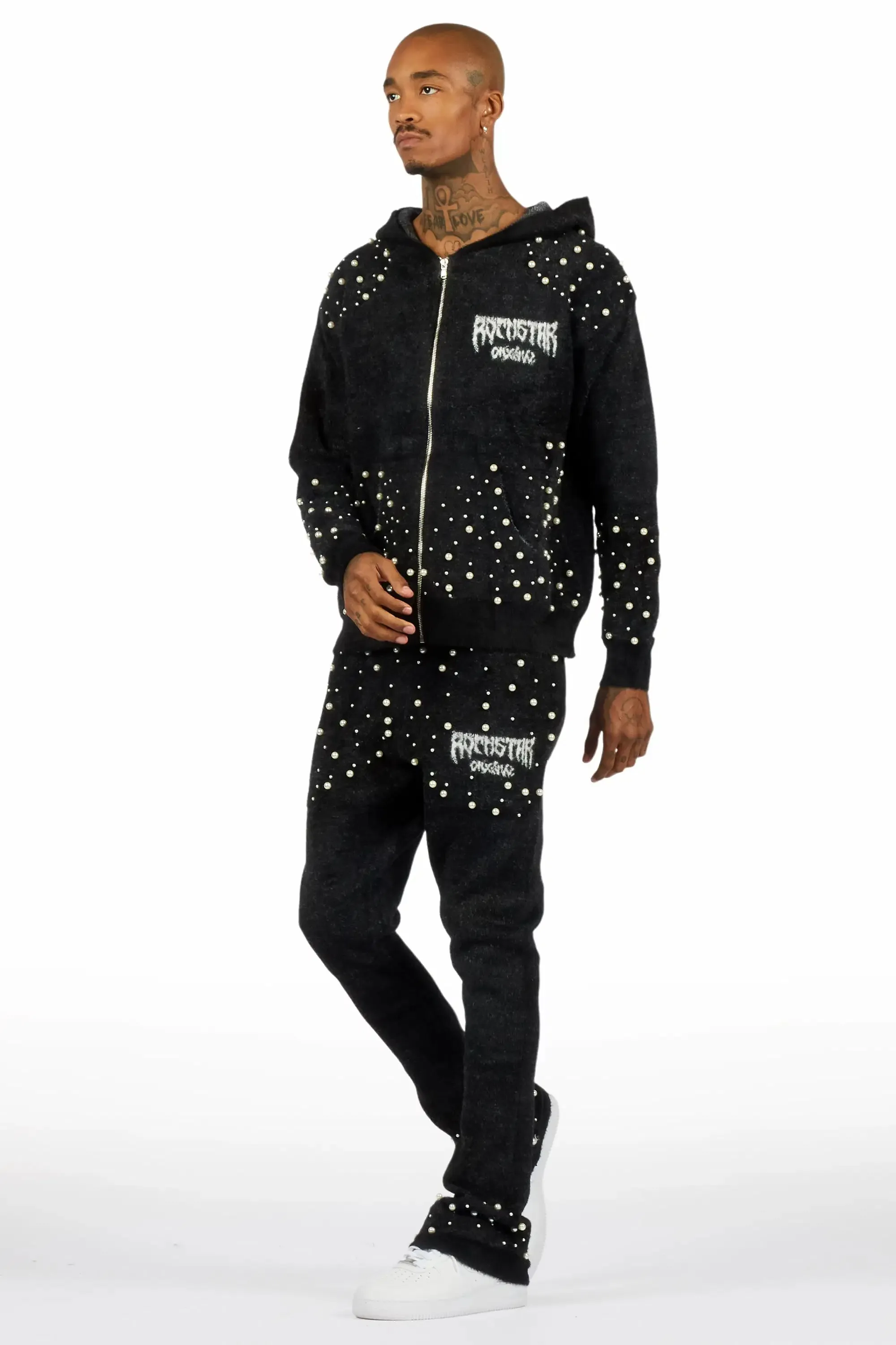 Twinkle Black/Black Rhinestone Hoodie Stacked Flare Track Set sold by Rockstar Original product image thumbnail 5