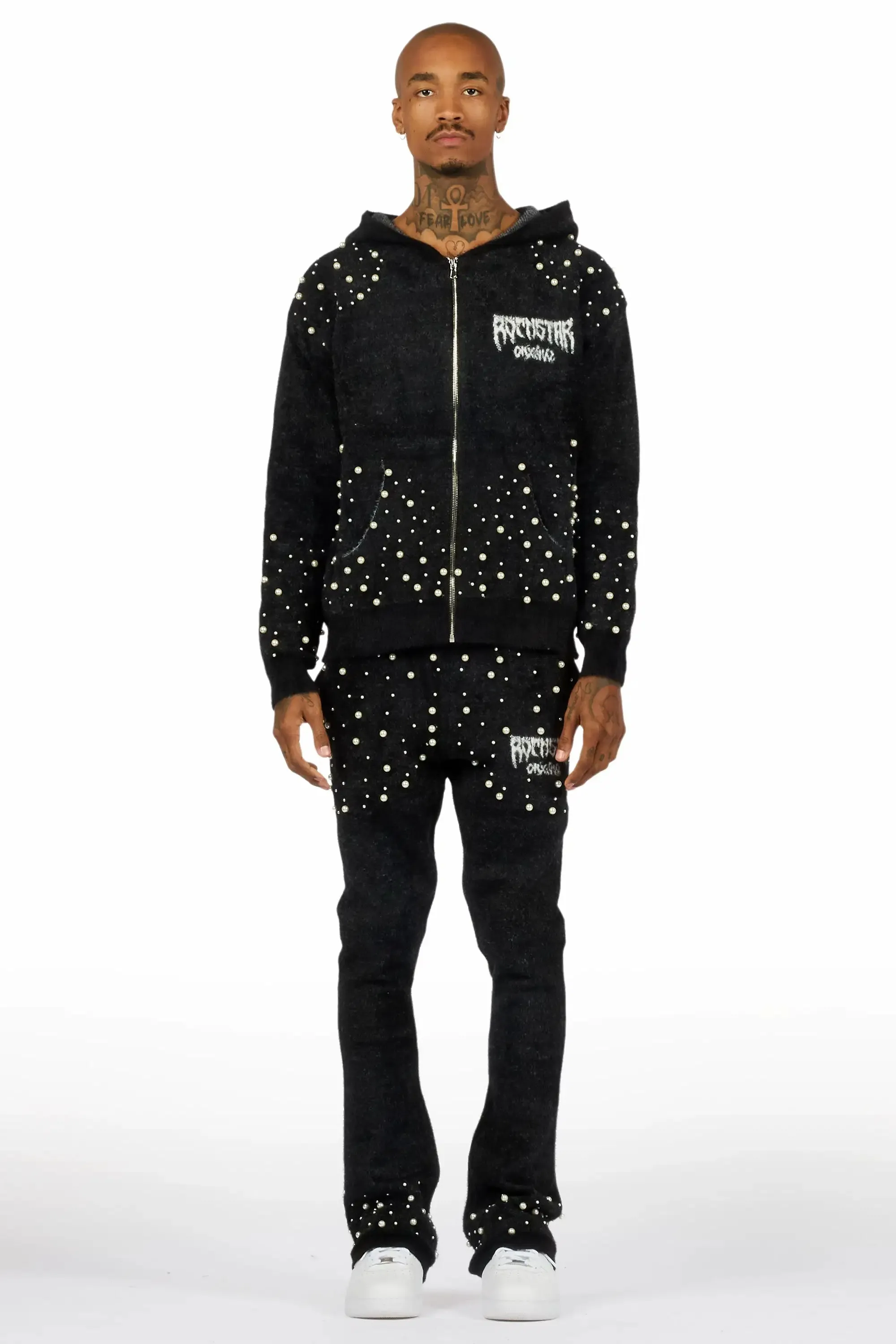 Twinkle Black/Black Rhinestone Hoodie Stacked Flare Track Set sold by Rockstar Original product image thumbnail 2