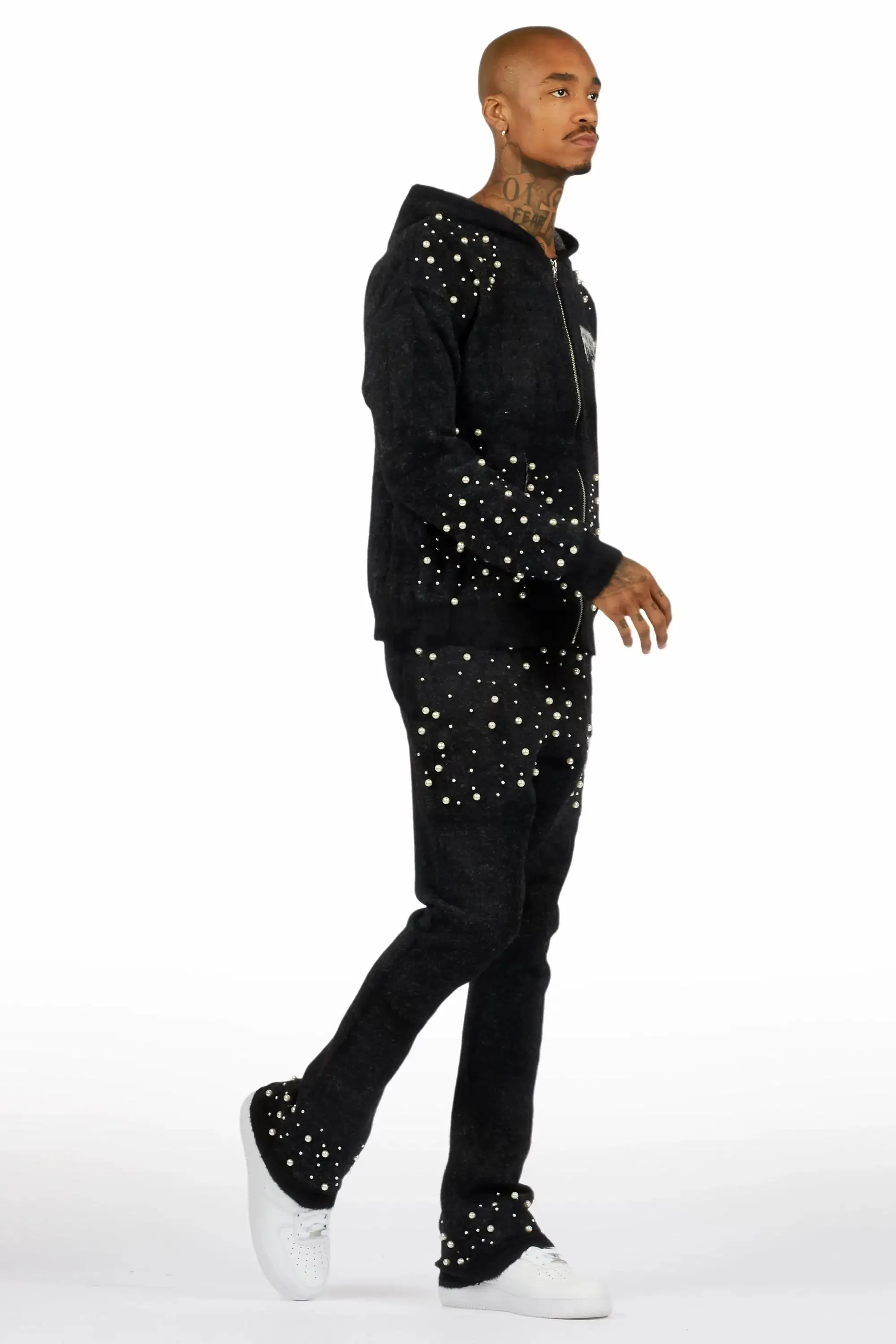 Twinkle Black/Black Rhinestone Hoodie Stacked Flare Track Set sold by Rockstar Original product image thumbnail 3
