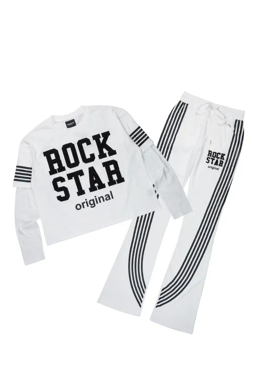 Rulik White Double Layer T-Shirt/Baggy Stacked Track Set sold by Rockstar Original