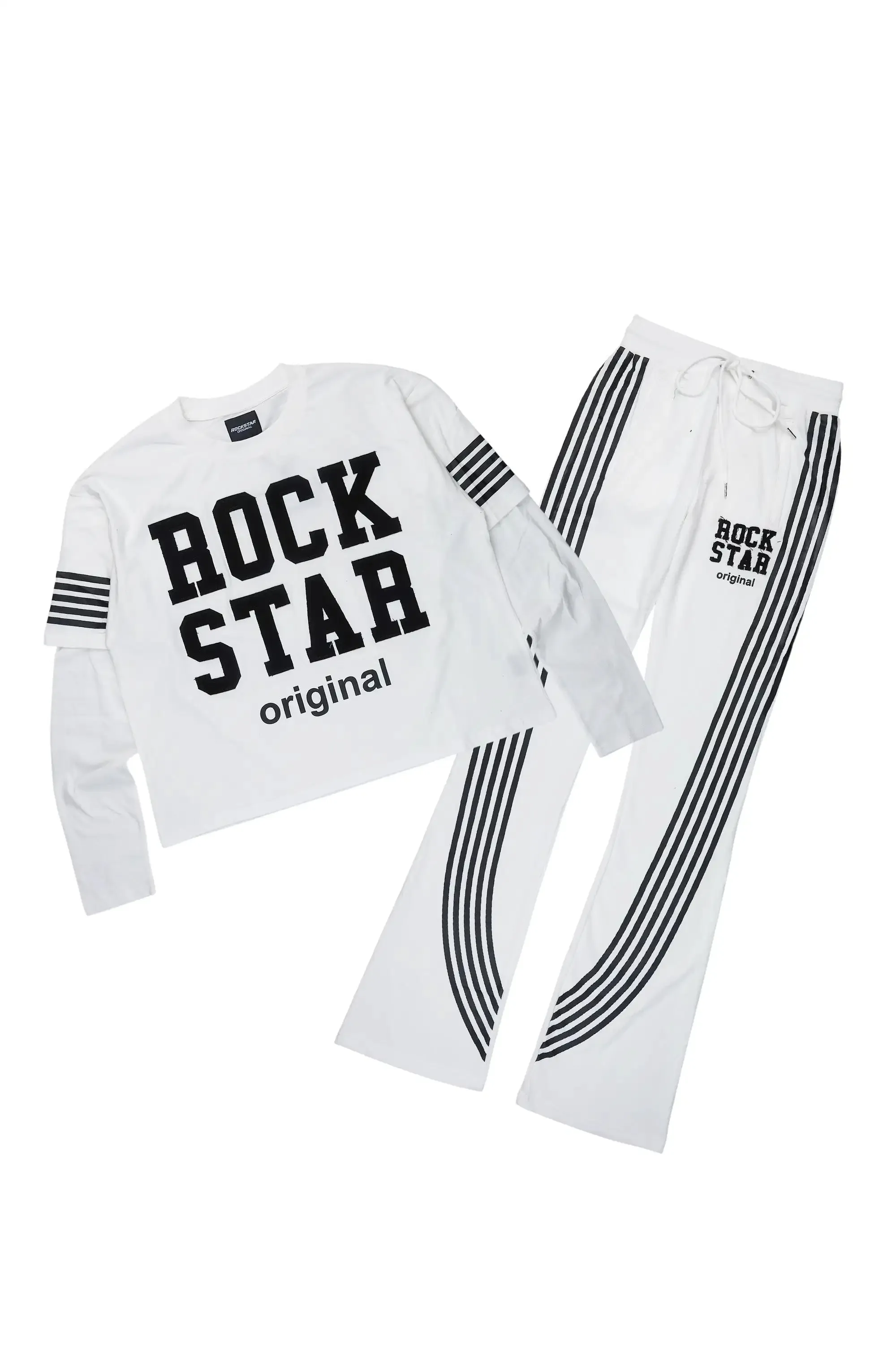 Rulik White Double Layer T-Shirt/Baggy Stacked Track Set sold by Rockstar Original
