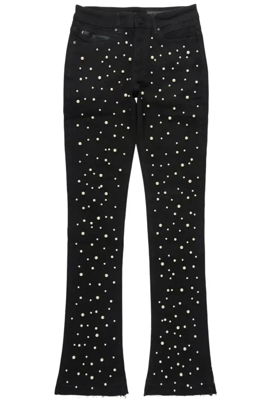 Phreal Jet Black Rhinestone Stacked Flare Jean sold by Rockstar Original