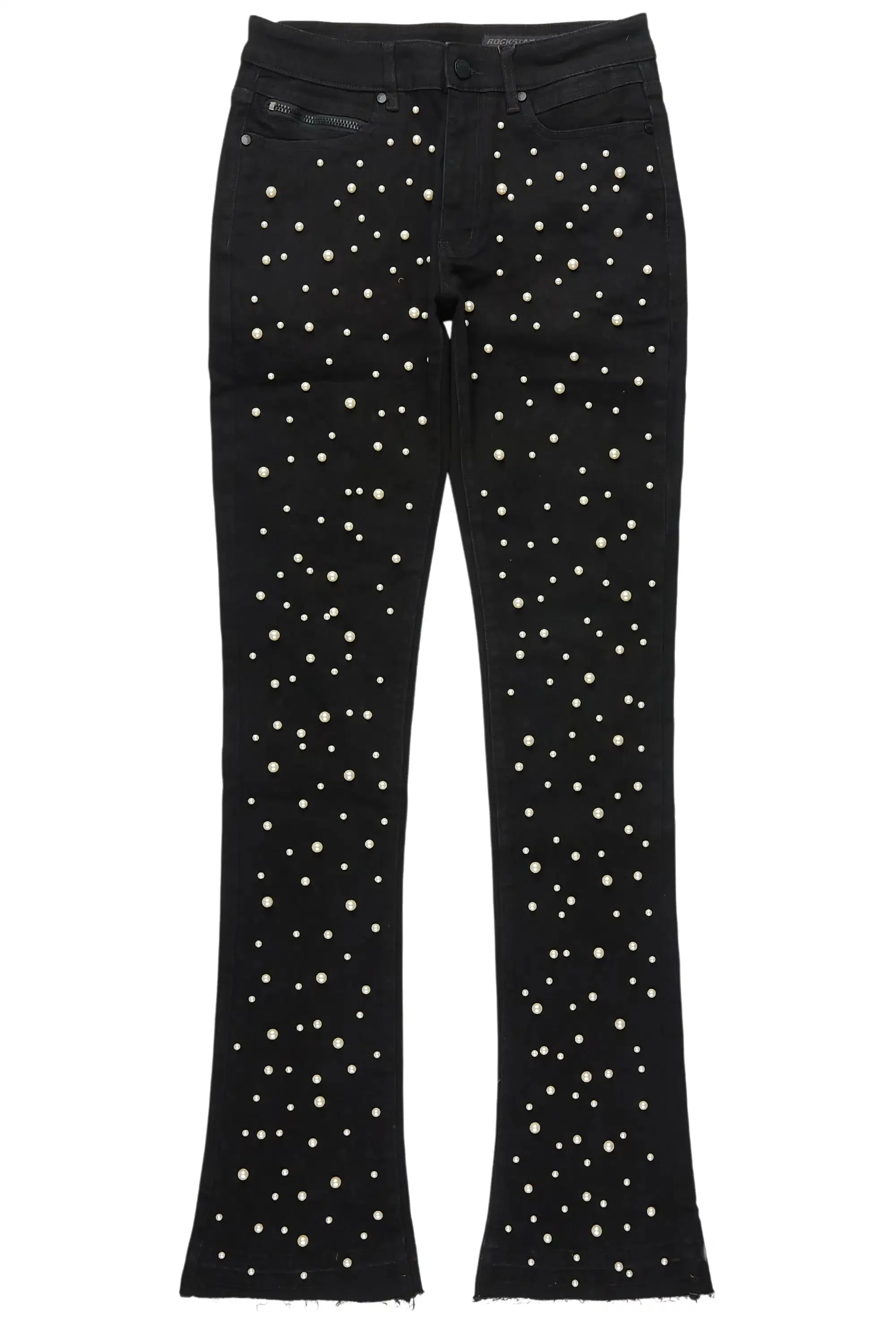 Phreal Jet Black Rhinestone Stacked Flare Jean sold by Rockstar Original