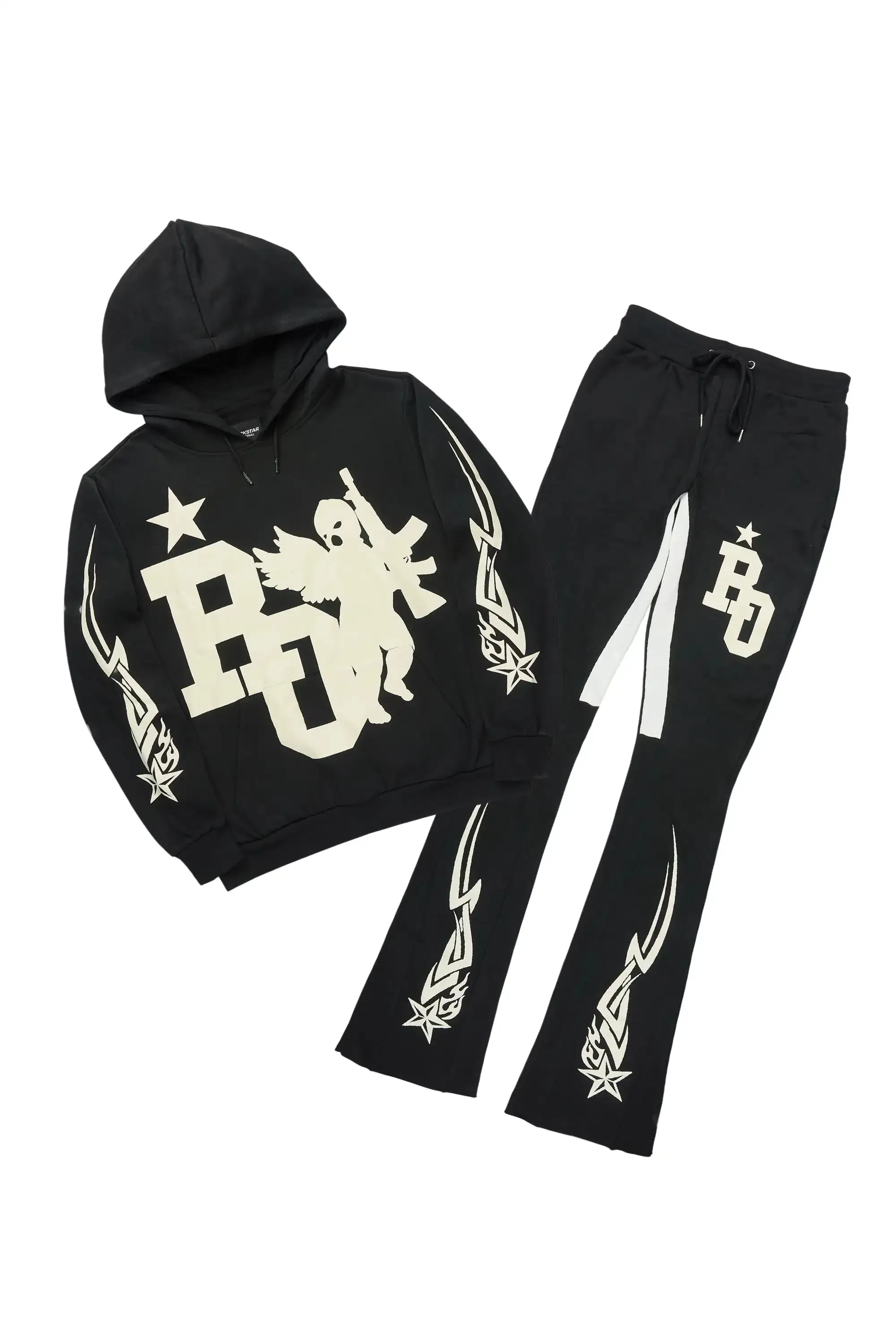 Pluton Black/Cream Hoodie/Stacked Flare Track Set sold by Rockstar Original