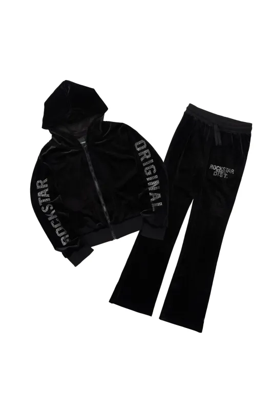 Girls Shakura Black Stacked Velour Track Set sold by Rockstar Original