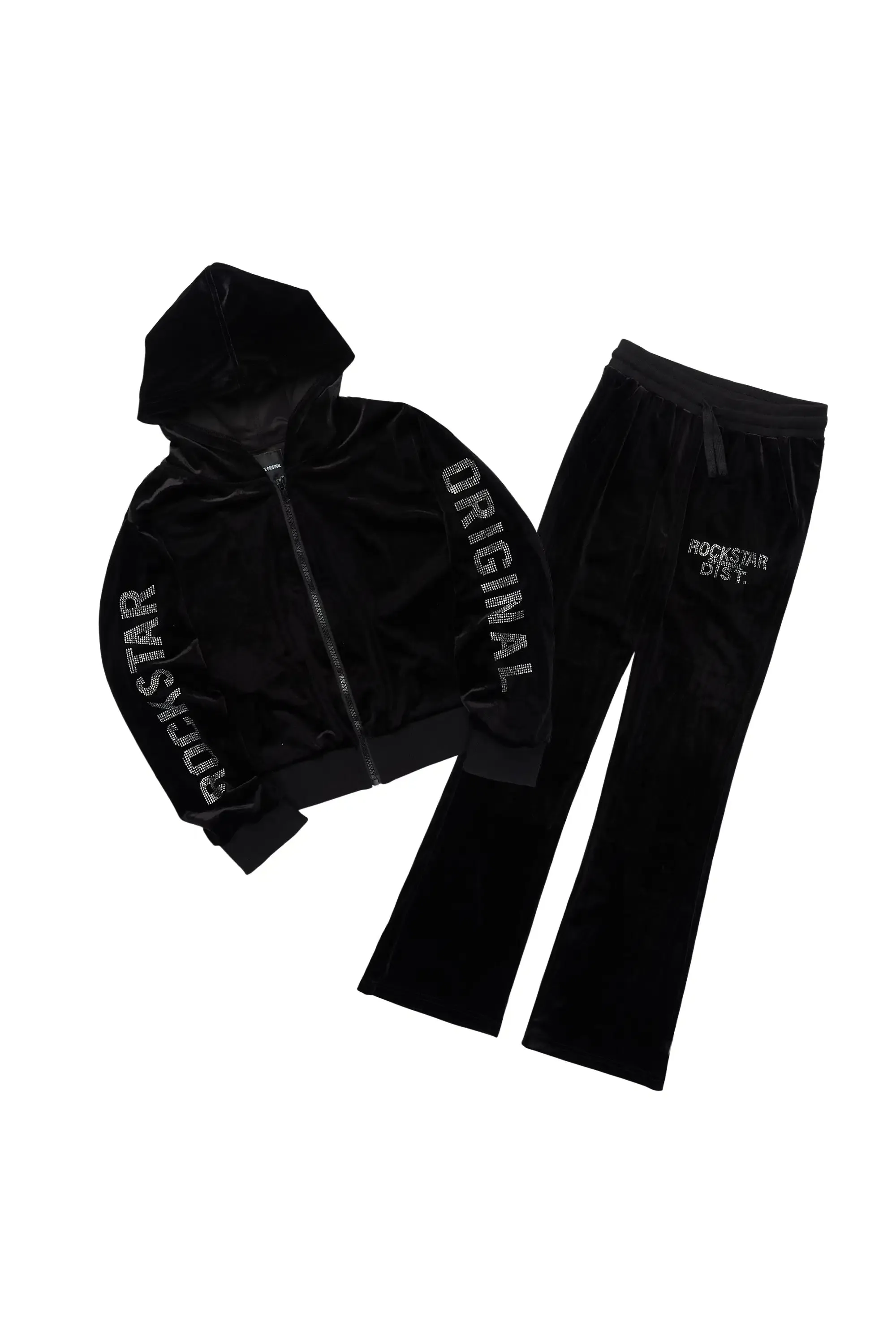 Girls Shakura Black Stacked Velour Track Set sold by Rockstar Original