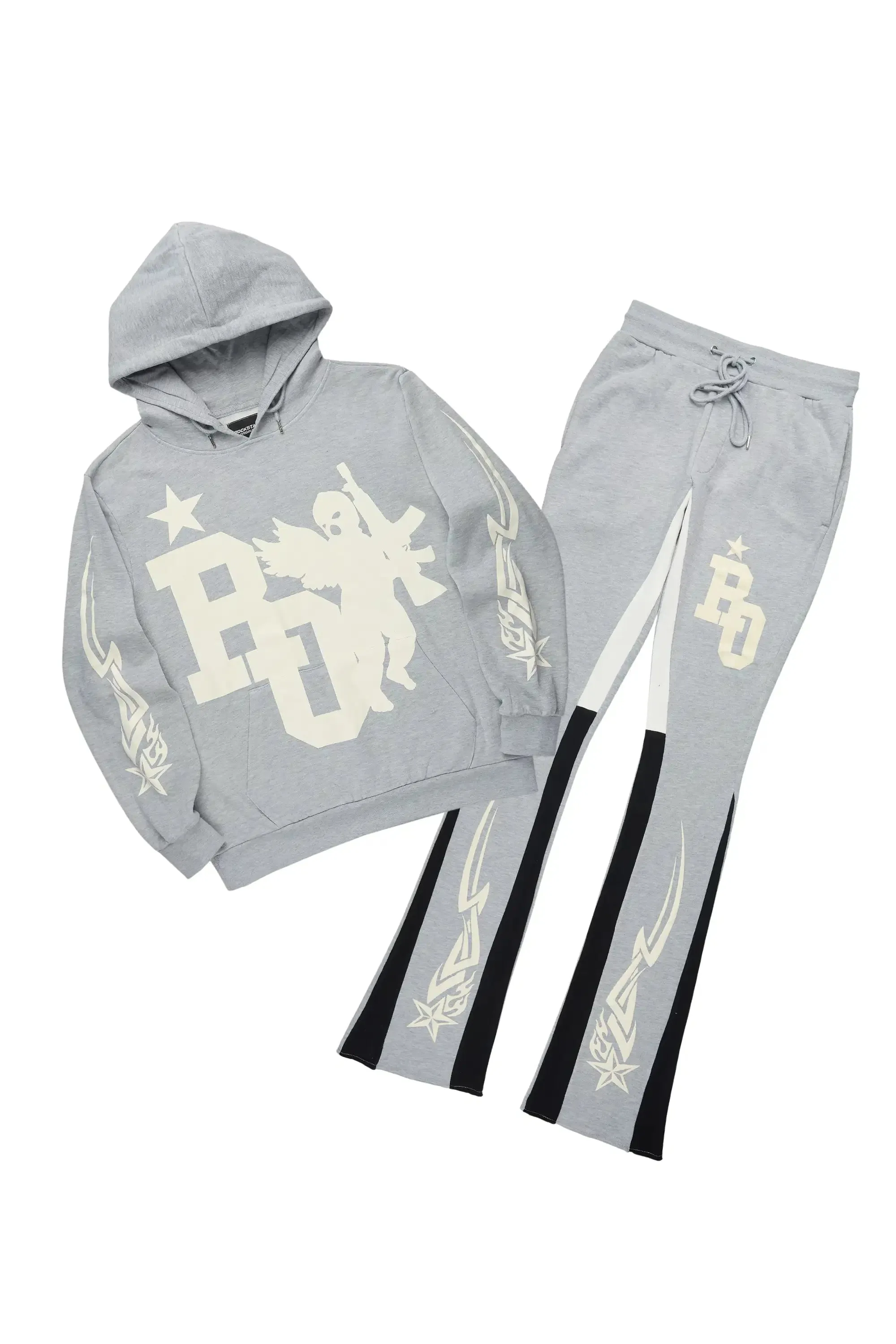 Pluton Heather Grey/Cream Hoodie/Stacked Flare Track Set sold by Rockstar Original