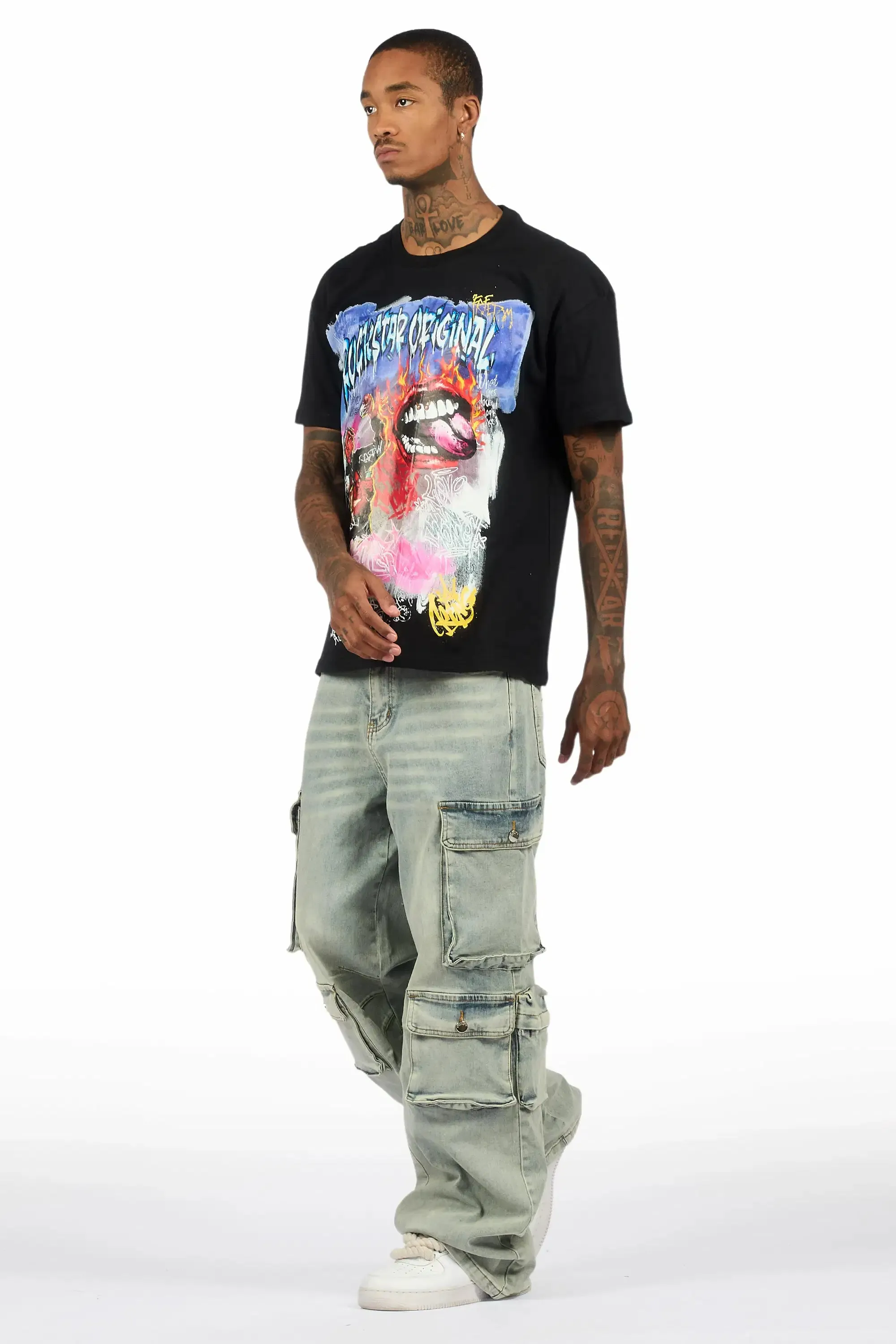 Yooz Black Oversized Graphic T-Shirt/Baggy Jean Bundle sold by Rockstar Original product image thumbnail 4