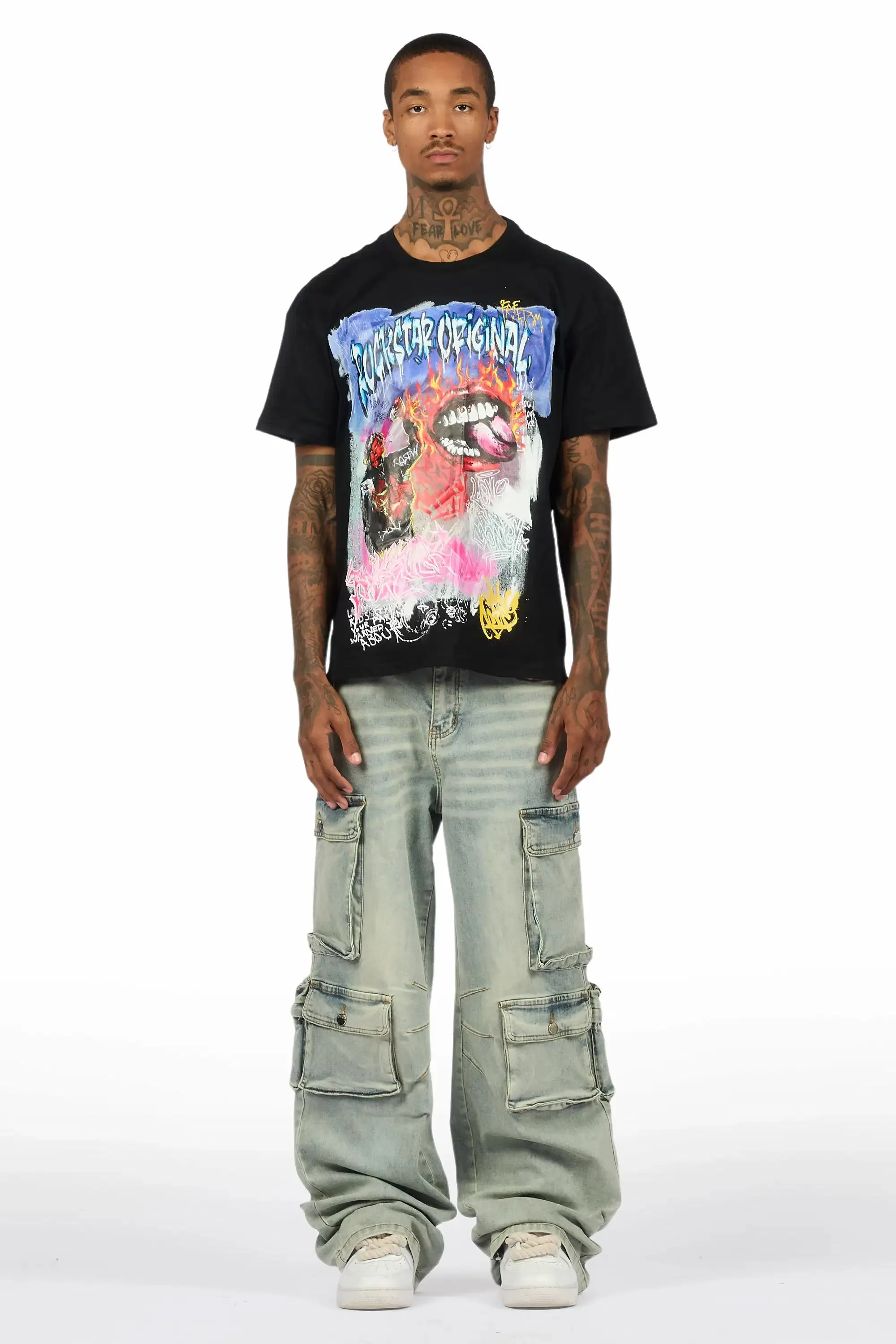 Yooz Black Oversized Graphic T-Shirt/Baggy Jean Bundle sold by Rockstar Original product image thumbnail 2