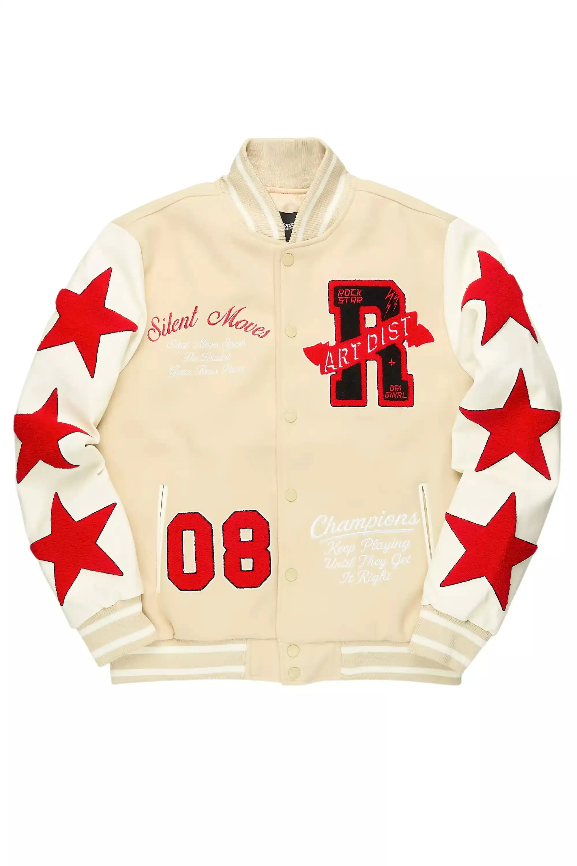 Zadok Beige Varsity Jacket sold by Rockstar Original