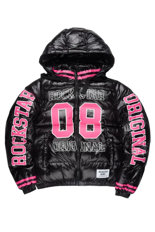 Kymberly Black/Pink Varsity Puffer Jacket sold by Rockstar Original