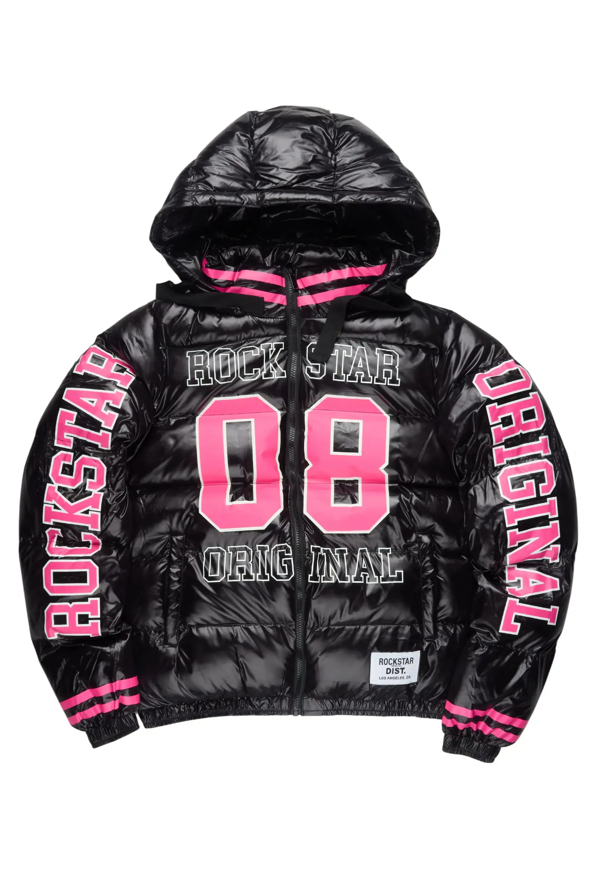 Kymberly Black/Pink Varsity Puffer Jacket sold by Rockstar Original