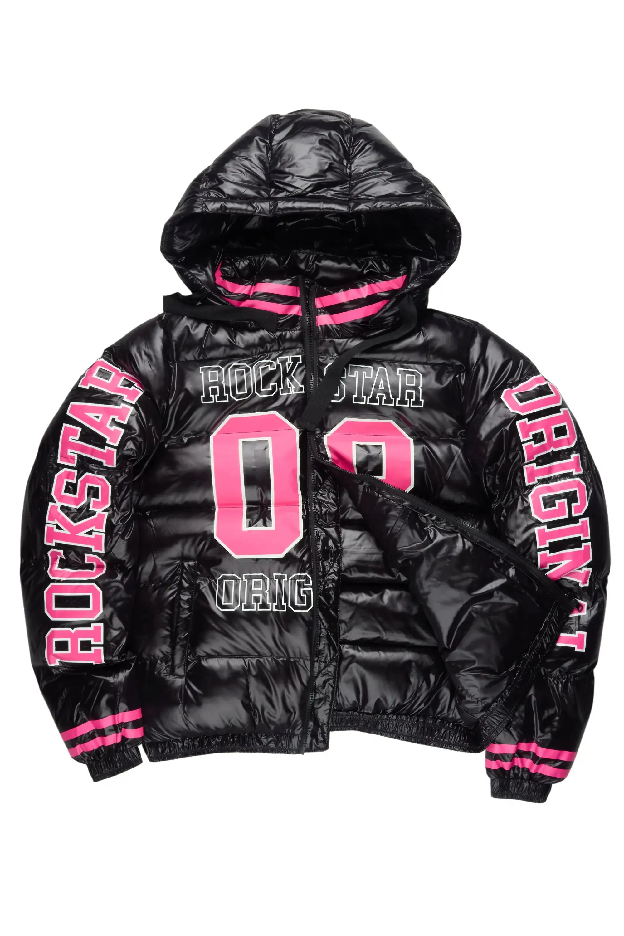 Kymberly Black/Pink Varsity Puffer Jacket sold by Rockstar Original product image thumbnail 2