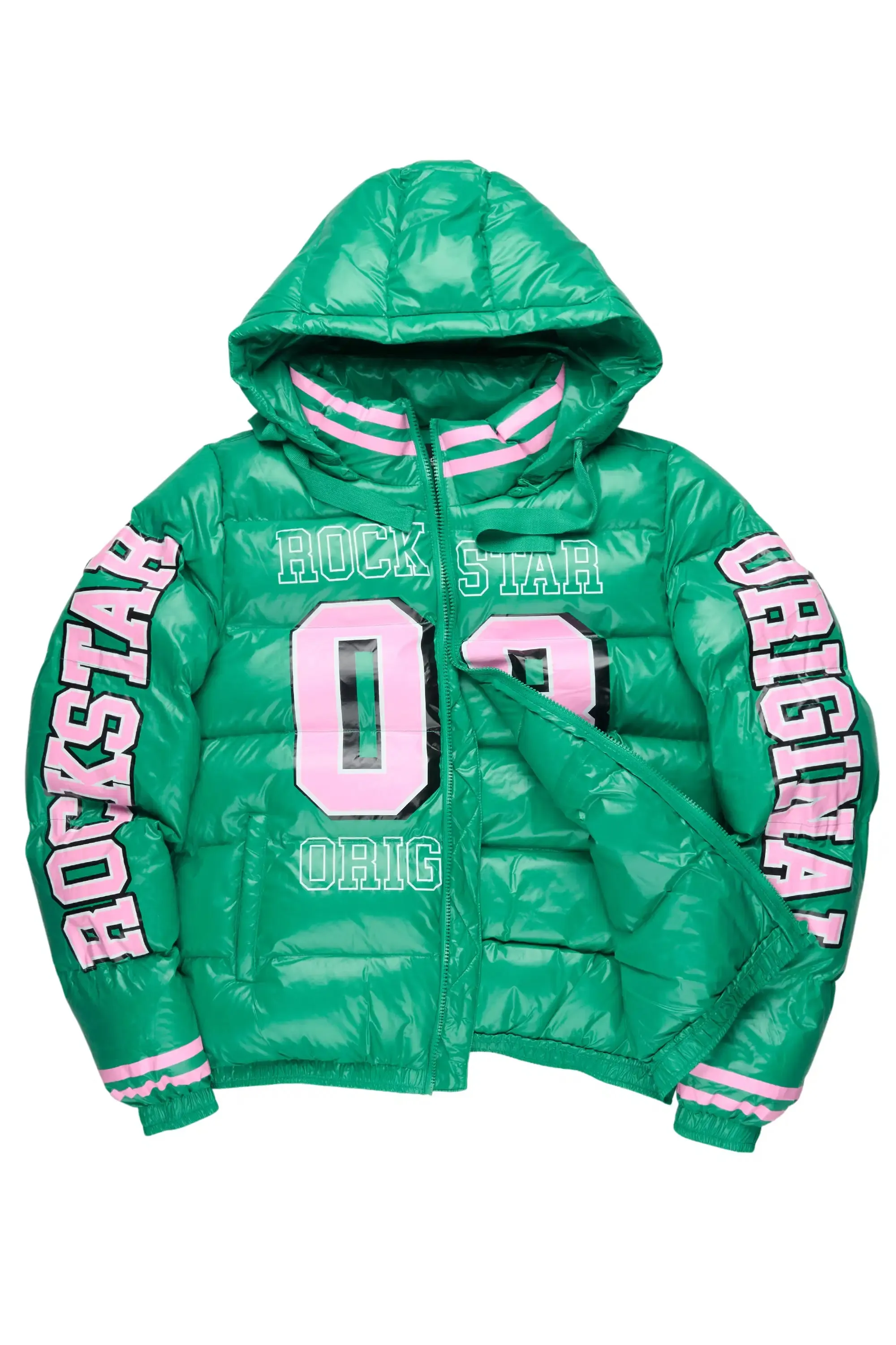 Kymberly Green/Pink Varsity Puffer Jacket sold by Rockstar Original product image thumbnail 2