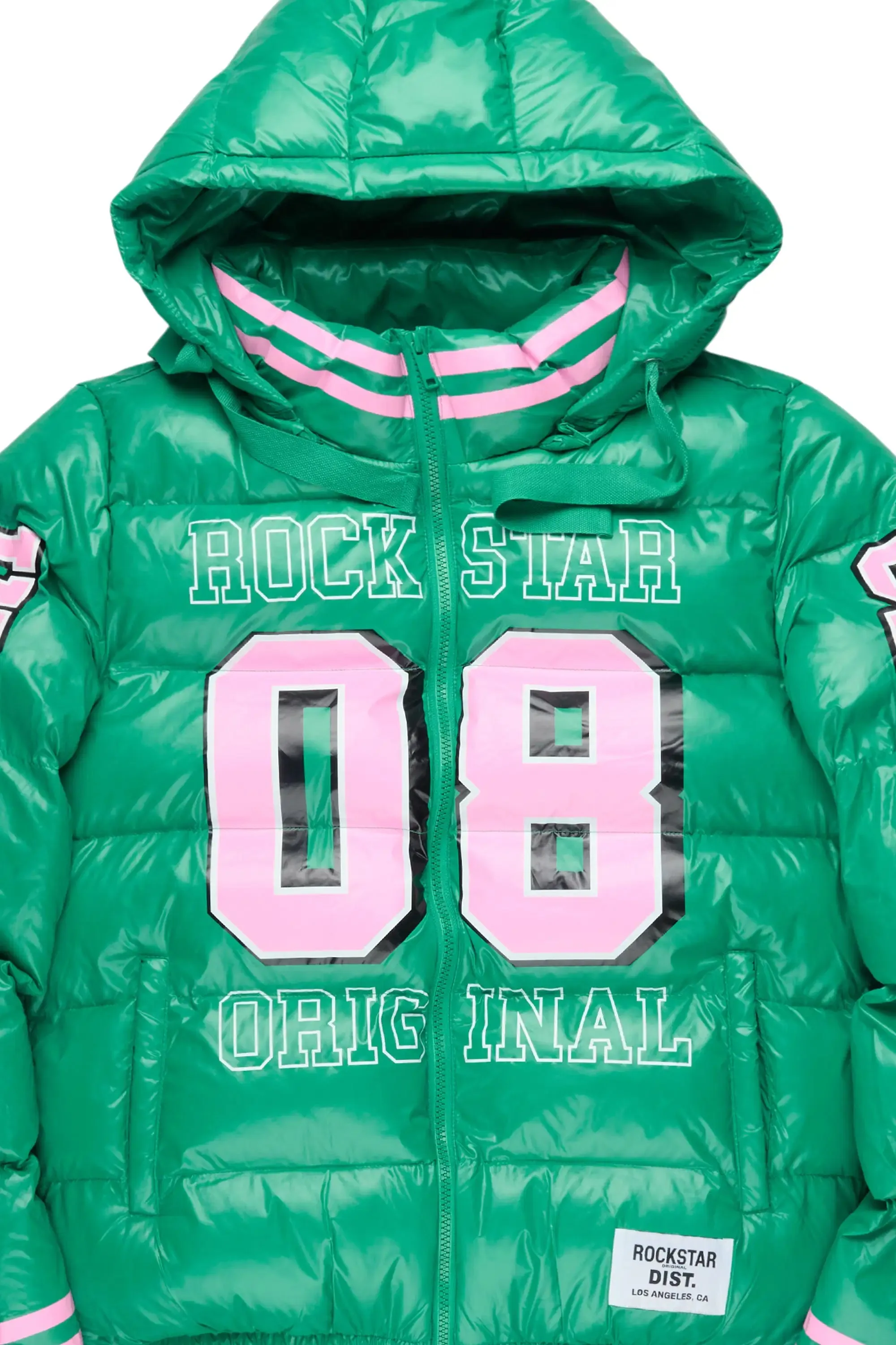 Kymberly Green/Pink Varsity Puffer Jacket sold by Rockstar Original product image thumbnail 3