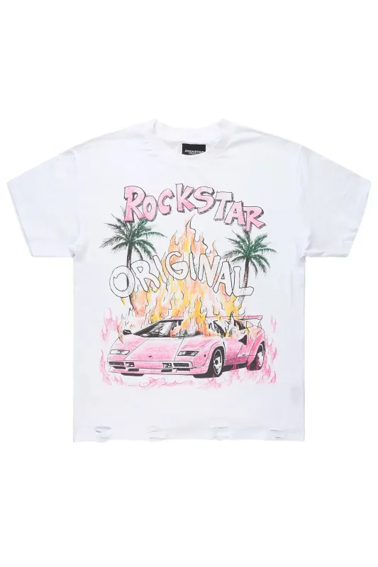 Axrian White Oversized Graphic T-Shirt made by Rockstar Original