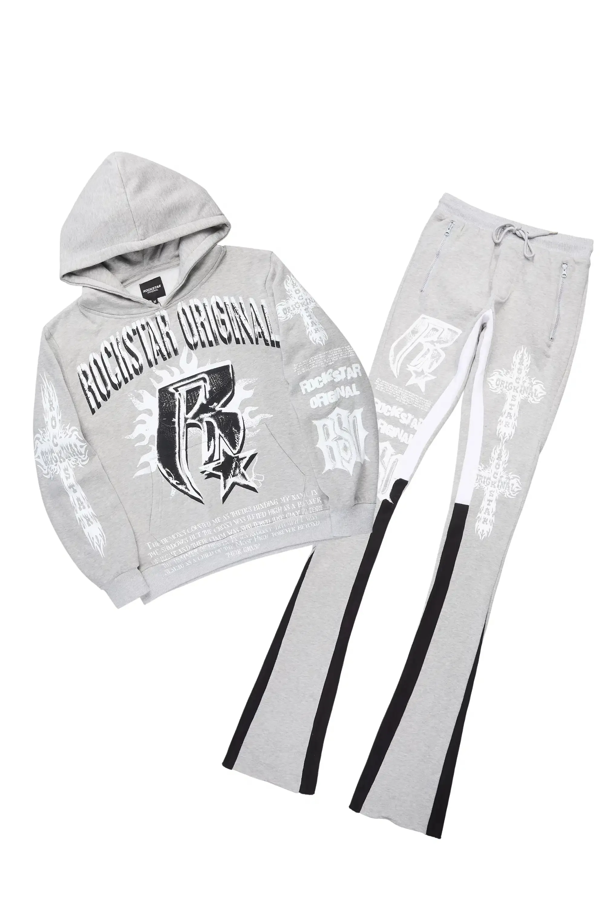 Raxil Heather Grey/Black Hoodie/Super Stacked Track Set sold by Rockstar Original