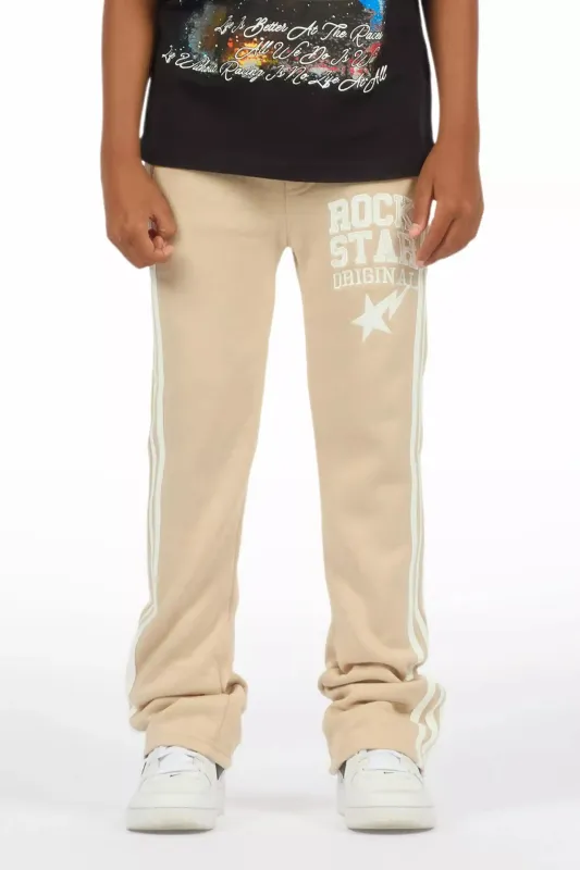 Boys Gerrit Beige Stacked Baggy Track Pant sold by Rockstar Original