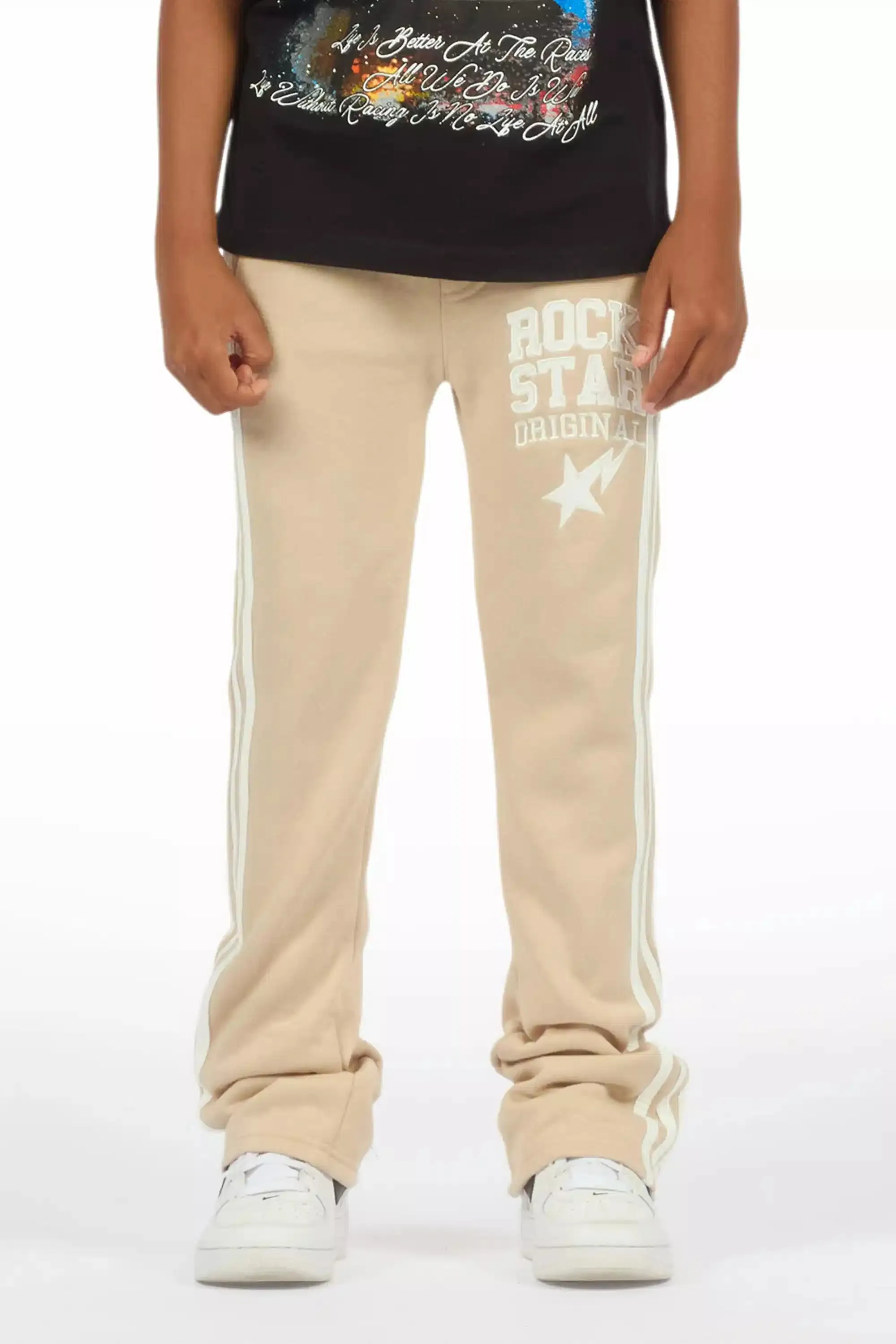 Boys Gerrit Beige Stacked Baggy Track Pant sold by Rockstar Original