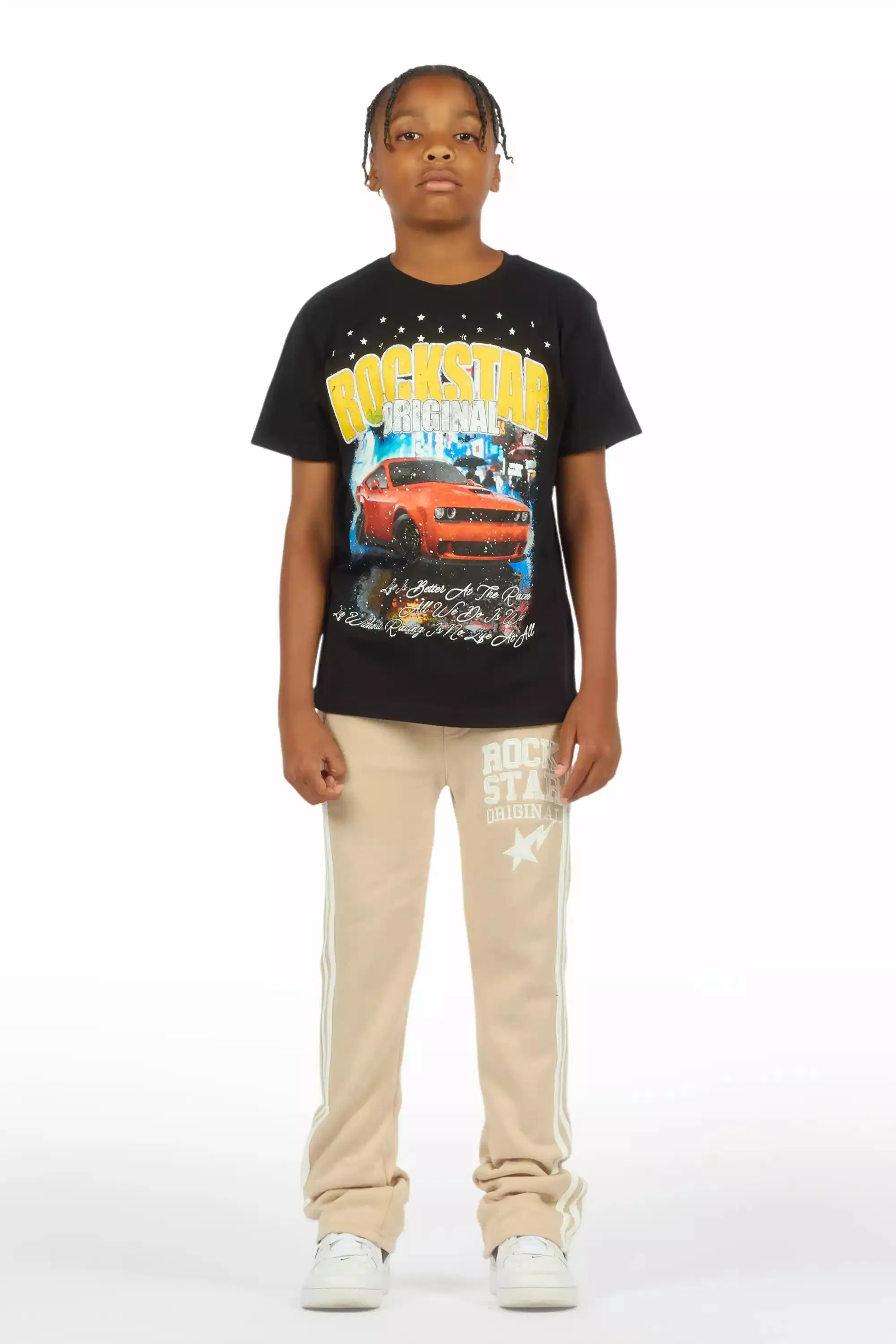 Boys Gerrit Beige Stacked Baggy Track Pant sold by Rockstar Original product image thumbnail 3