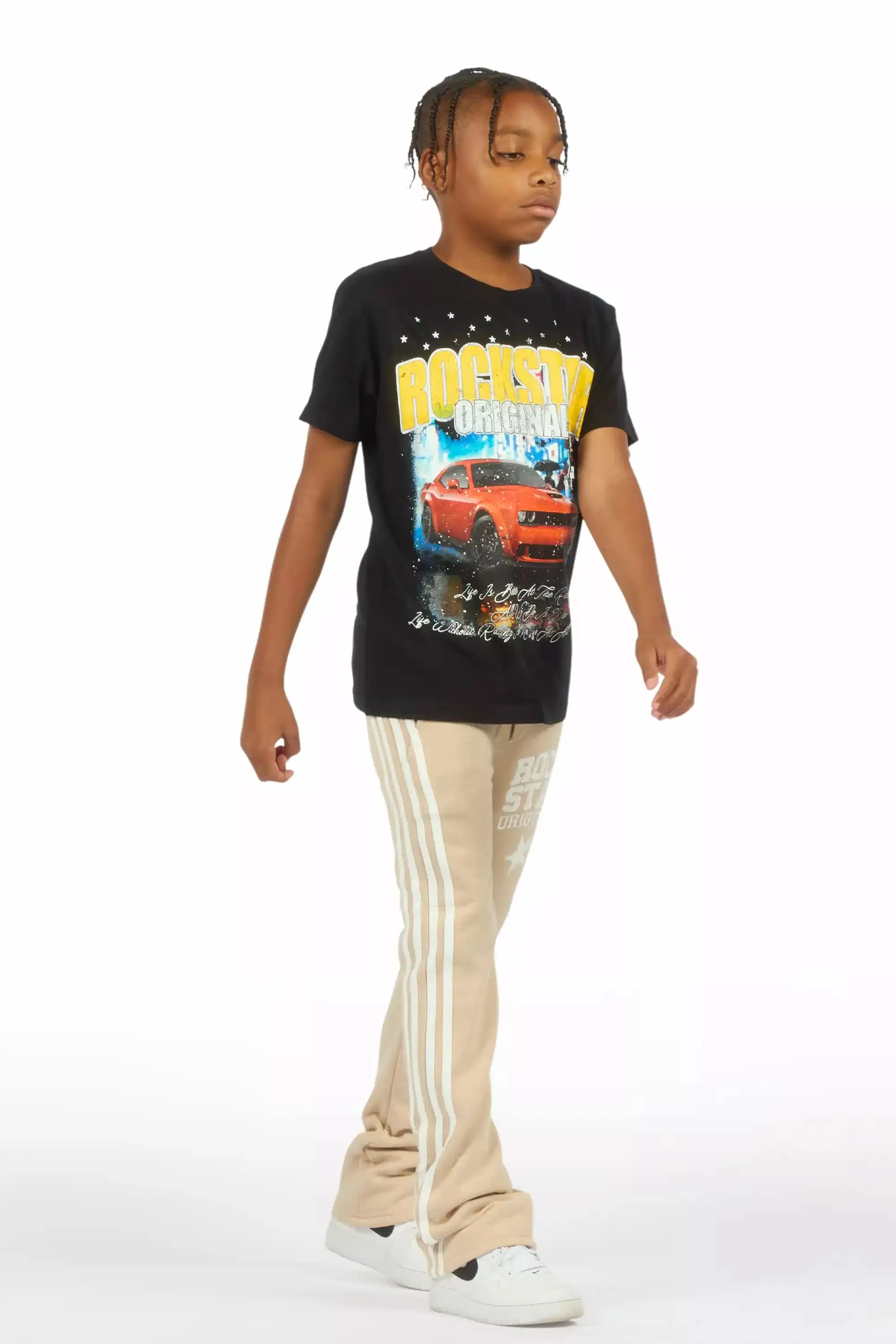 Boys Gerrit Beige Stacked Baggy Track Pant sold by Rockstar Original product image thumbnail 4