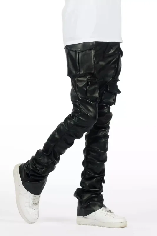Gentry Black Stacked Flare PU Pants sold by Rockstar Original