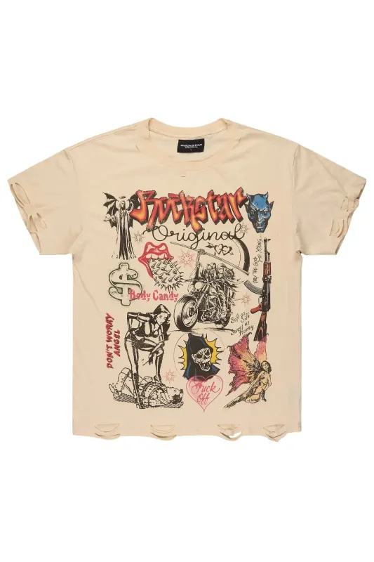 Shootah Beige Oversized Graphic T-Shirt sold by Rockstar Original